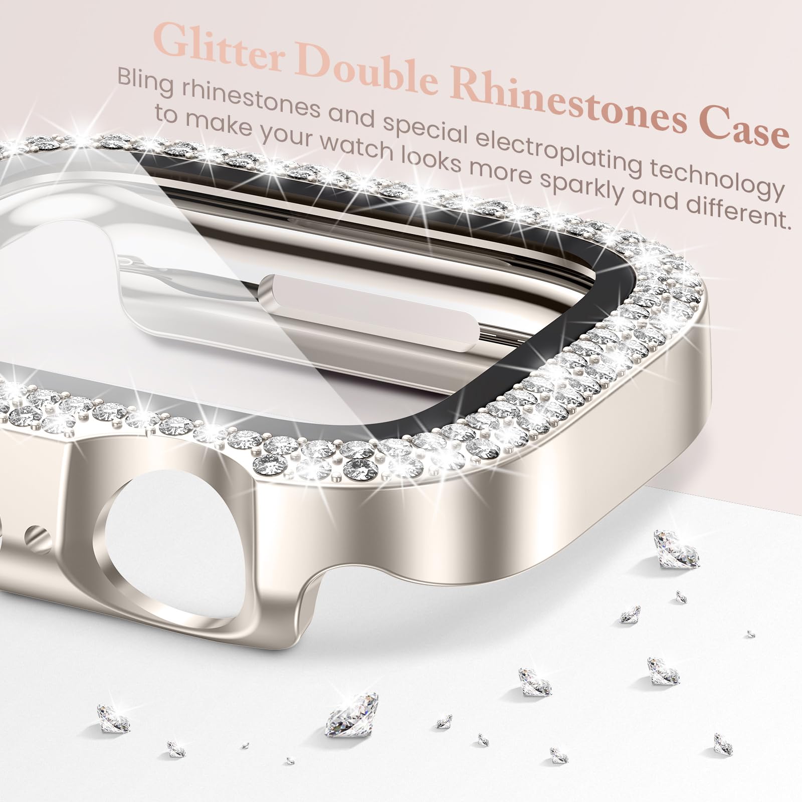 Goton 4 Pack For Apple Watch Series 10 Screen Protector 46Mm Bling Case, Women Glitter Diamond Rhinestone Face Cover For Iwatch