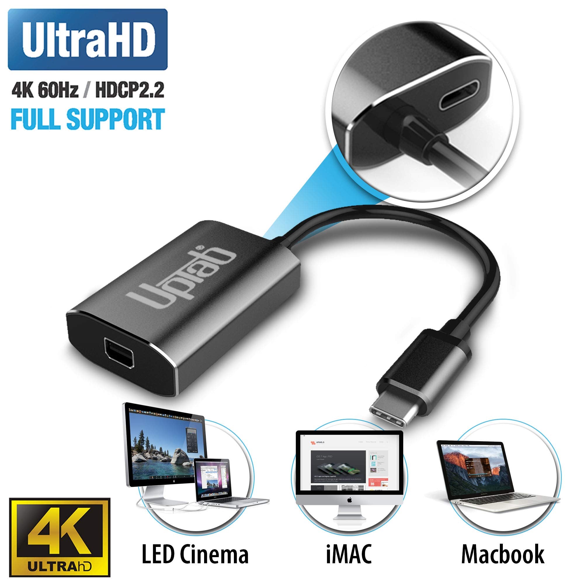 Uptab Usb C To Mini Displayport Adapter 4K@60Hz (Graphite)
