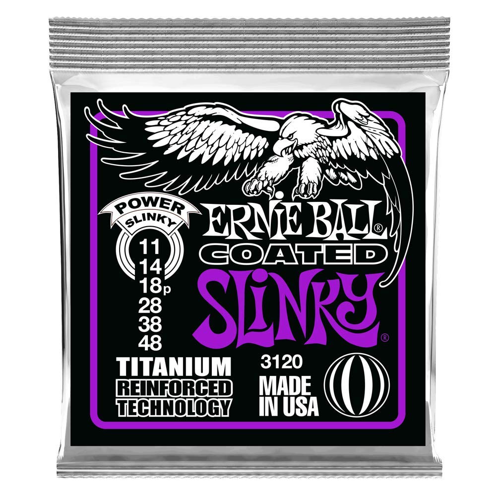 Ernie Ball Power Slinky Coated Titanium Electric Guitar Strings, 11 48 Gauge (P03120)
