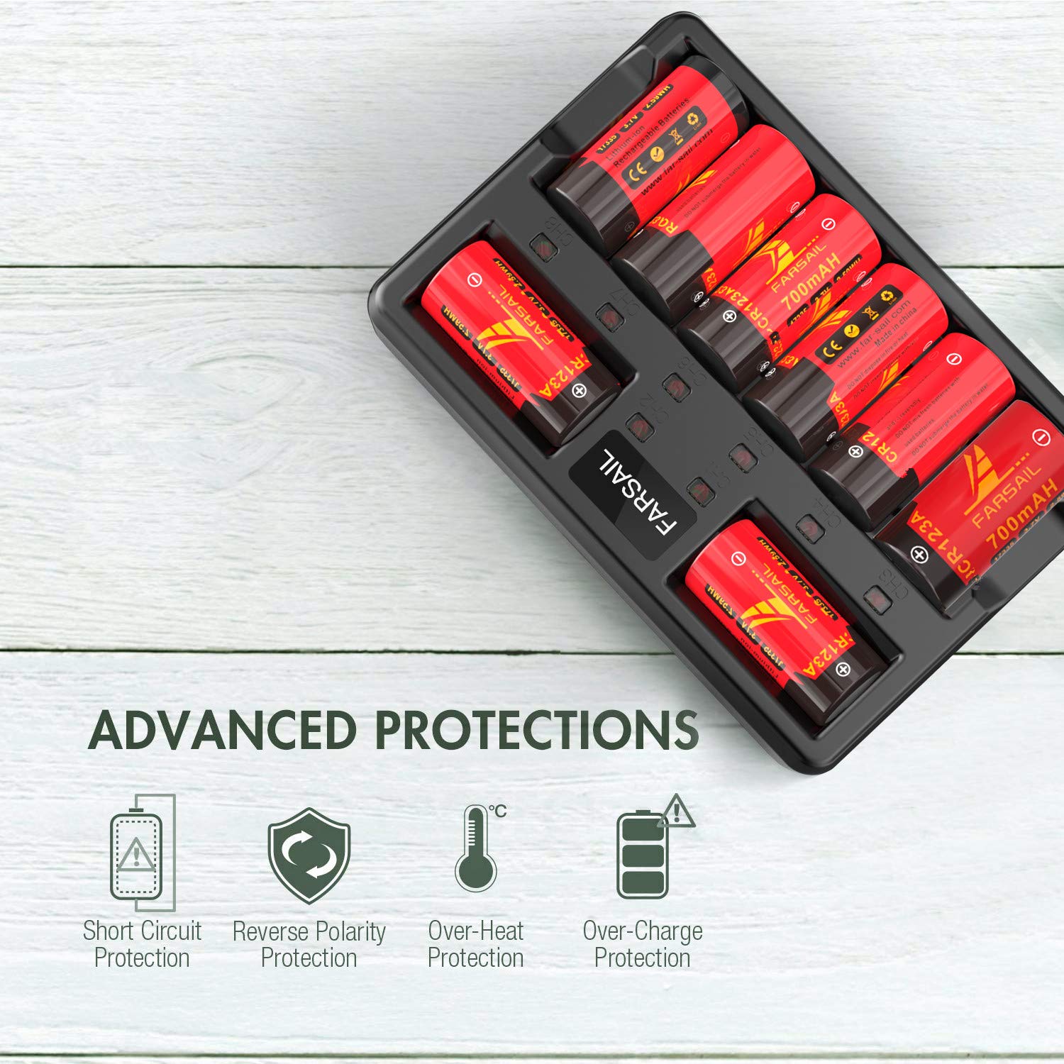 Cr123A Batteries, Farsail 16 Pack 800Mah 3.7V 123A Rechargeable Batteries And Cr123A Charger For Arlo Vmc3030 Vmk3200 Vms3130 32