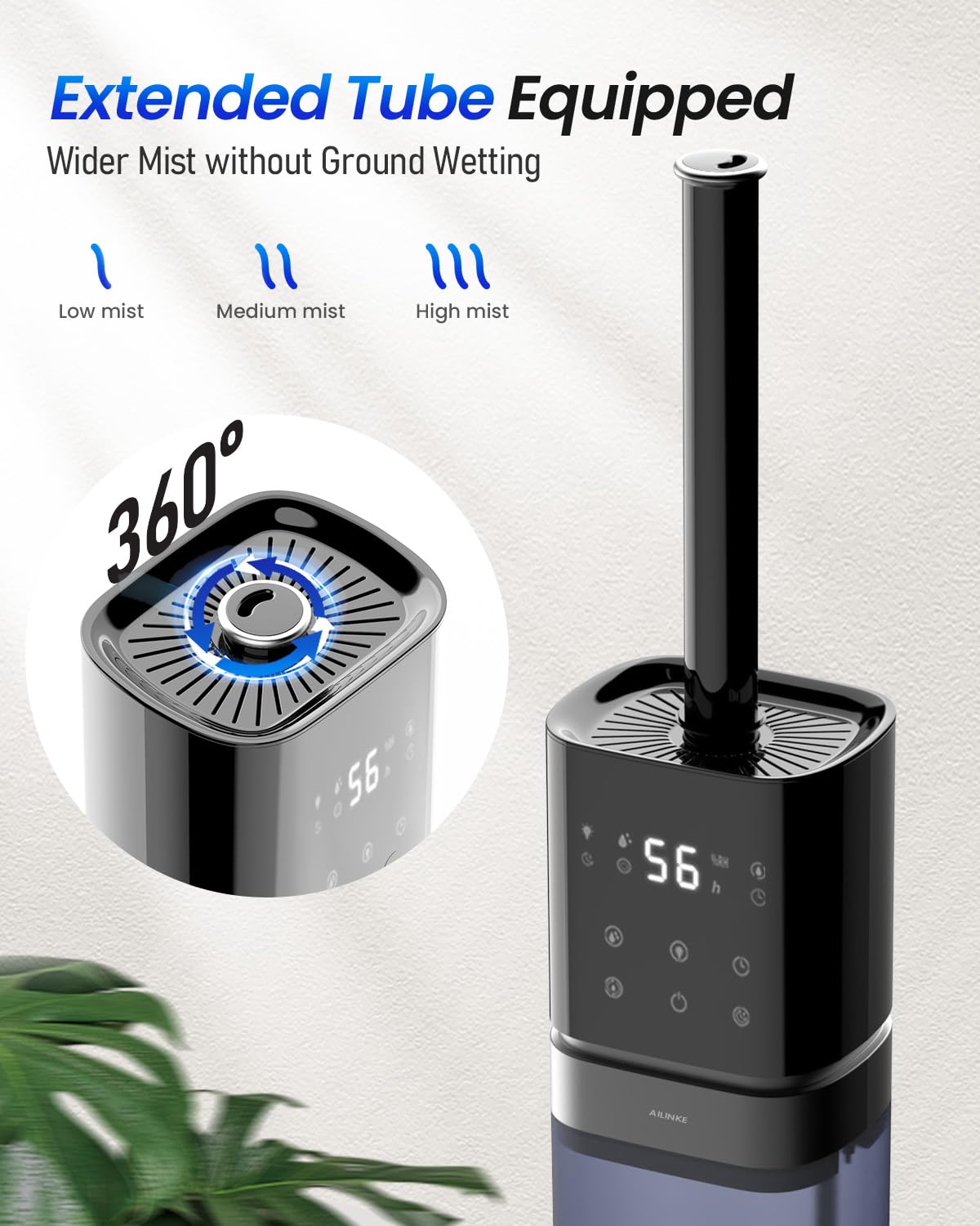 Ailinke Smart Humidifier Large Room, 2.1Gal/8L Humidifiers For Bedroom With Extended Tube&Night Light, Whole House Cool Mist Hum