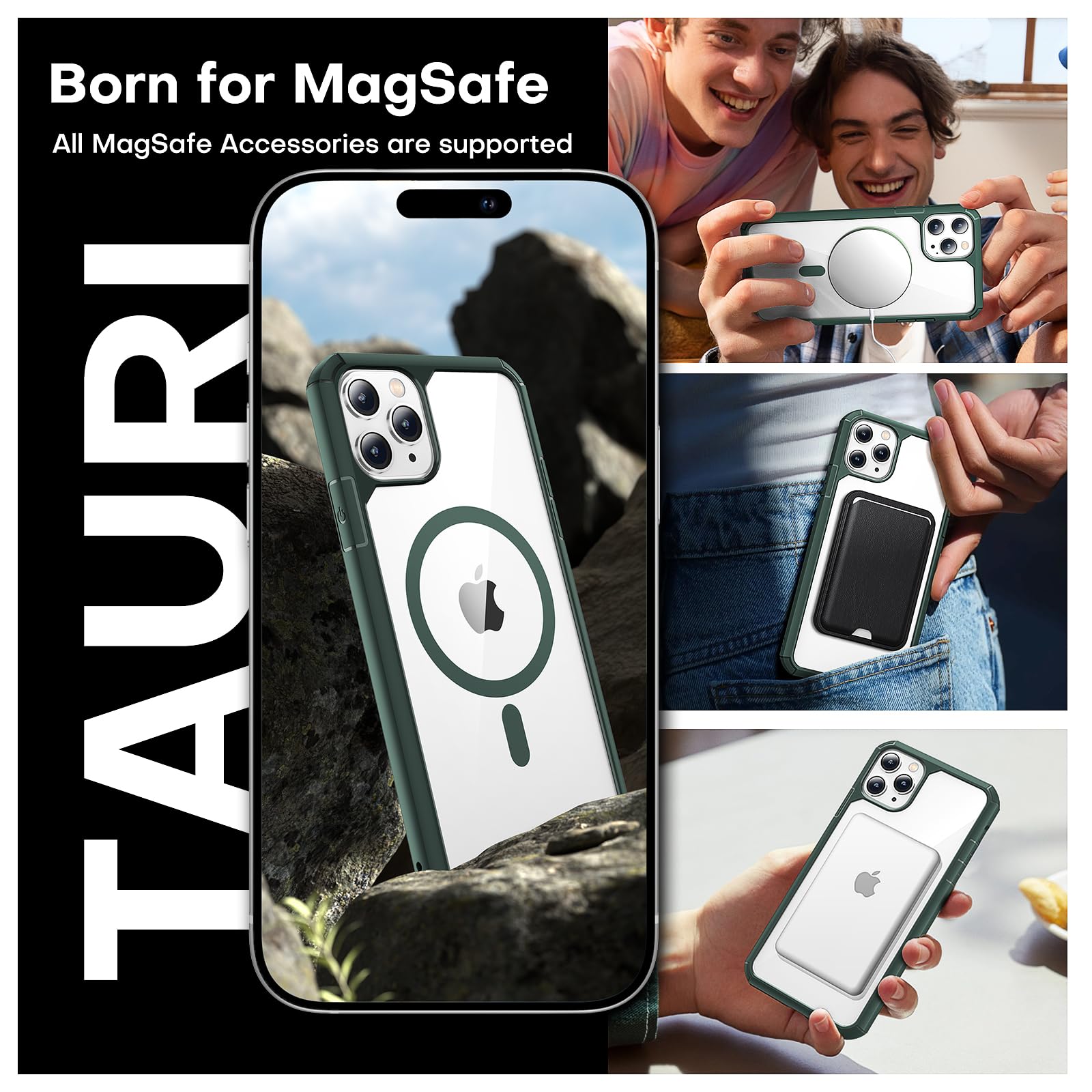 Tauri 3 In 1 Magnetic For Iphone 11 Pro Max Case, With 2X Hd Screen Protector, 10 Ft Drop Protection, Compatible With Magsafe Ca