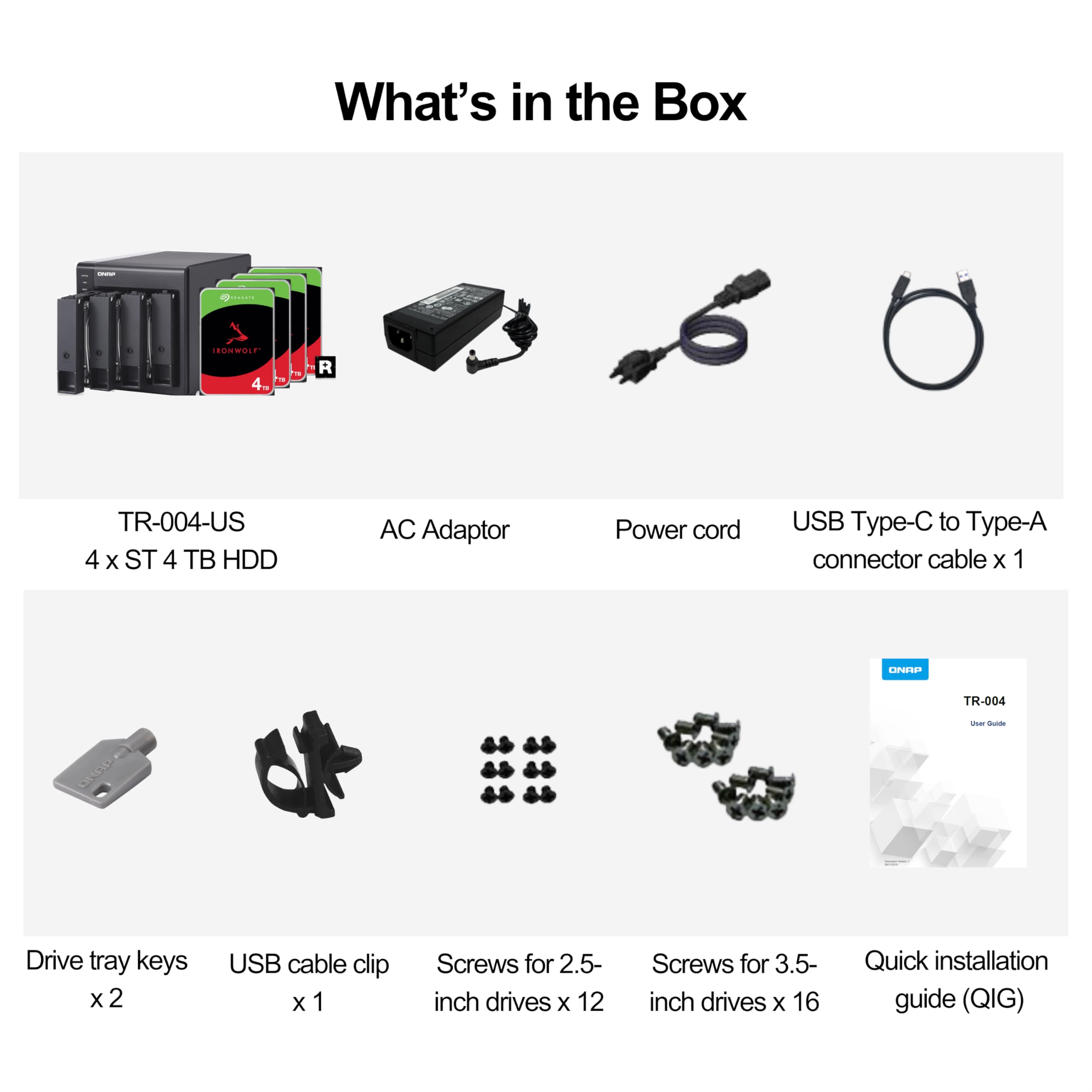 QNAP 4 Bay DAS (USB Type C) with 12TB Storage Capacity, Preconfigured RAID 5 Seagate IronWolf HDD Bundle (TR 004 44ST US)