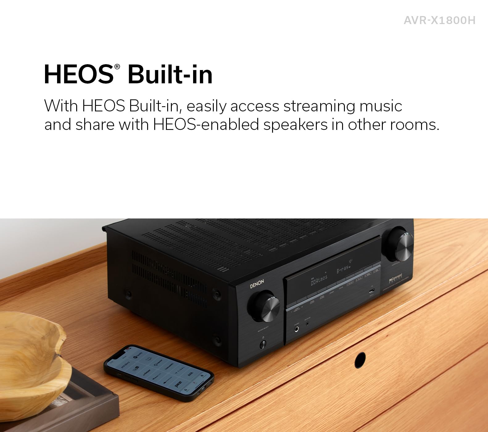 Denon Avr X1800H 7.2 Channel Av Receiver   80W/Channel, Wireless Streaming Via Built In Heos, Wifi, & Bluetooth, Supports Dolby