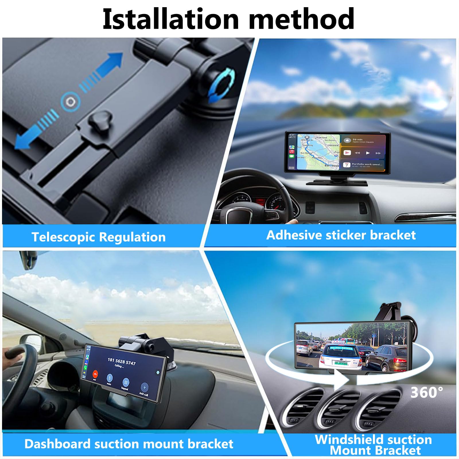 Portable Apple Carplay & Android Auto Screen For Car | 4K Dash Cam | 10.26   Touchscreen Car Stereo With Voice Control, Music