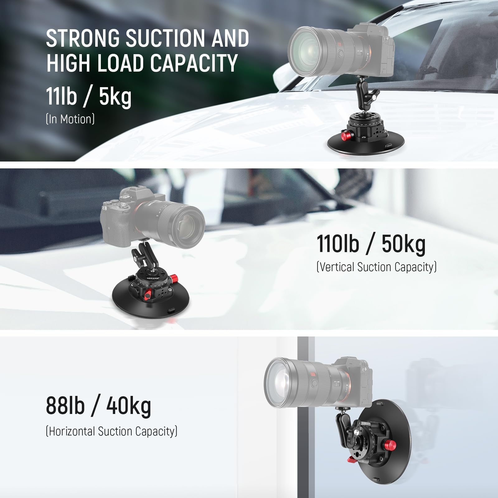 Neewer 6''/15.2Cm Camera Suction Cup Mount With Ball Head Magic Arm, Metal Suction Cup Mount On Car Windshield Dash For Camera/A