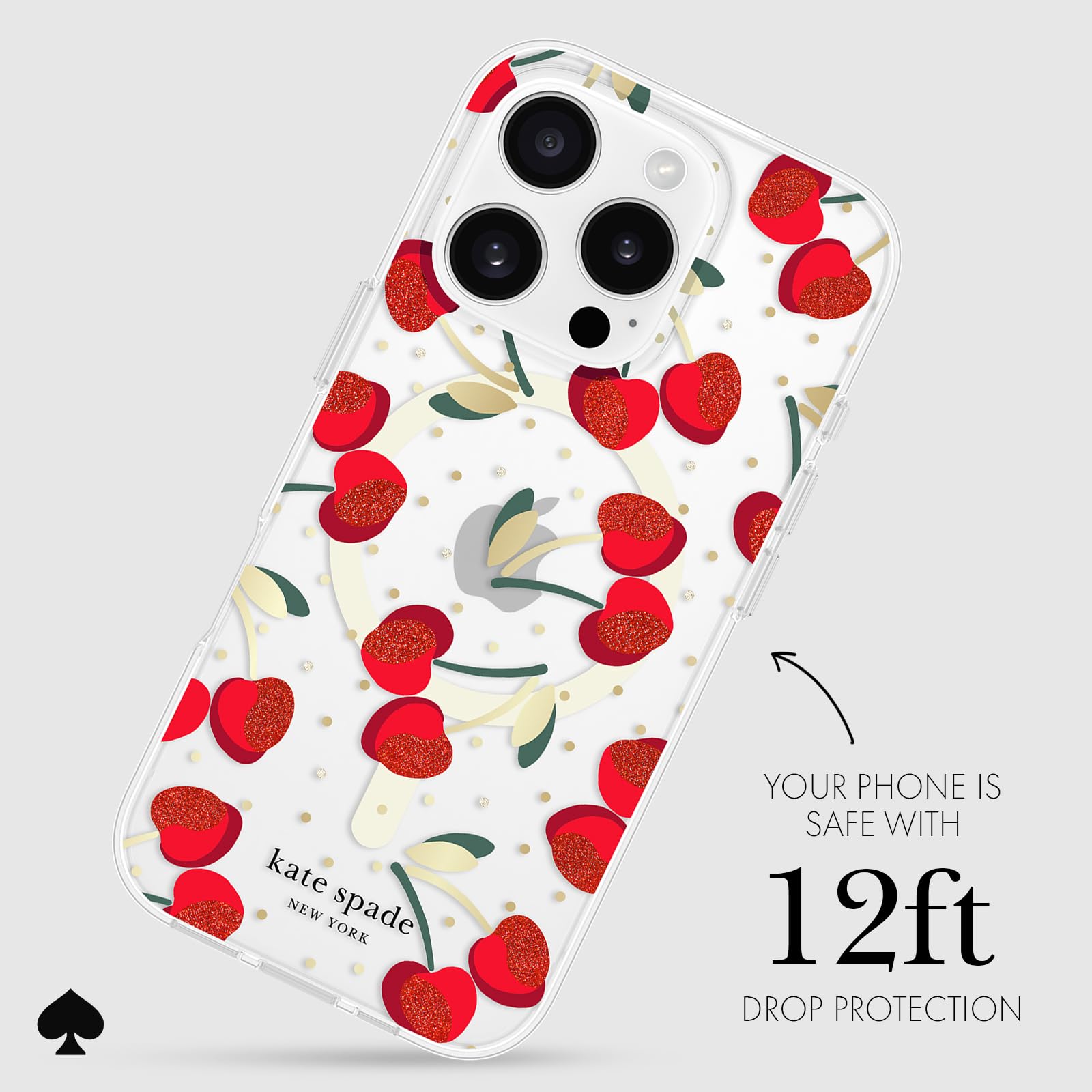 Kate Spade New York Iphone 16 Pro Case   Compatible With Magsafe   Designer Phone Case   Cherry Dot Gems