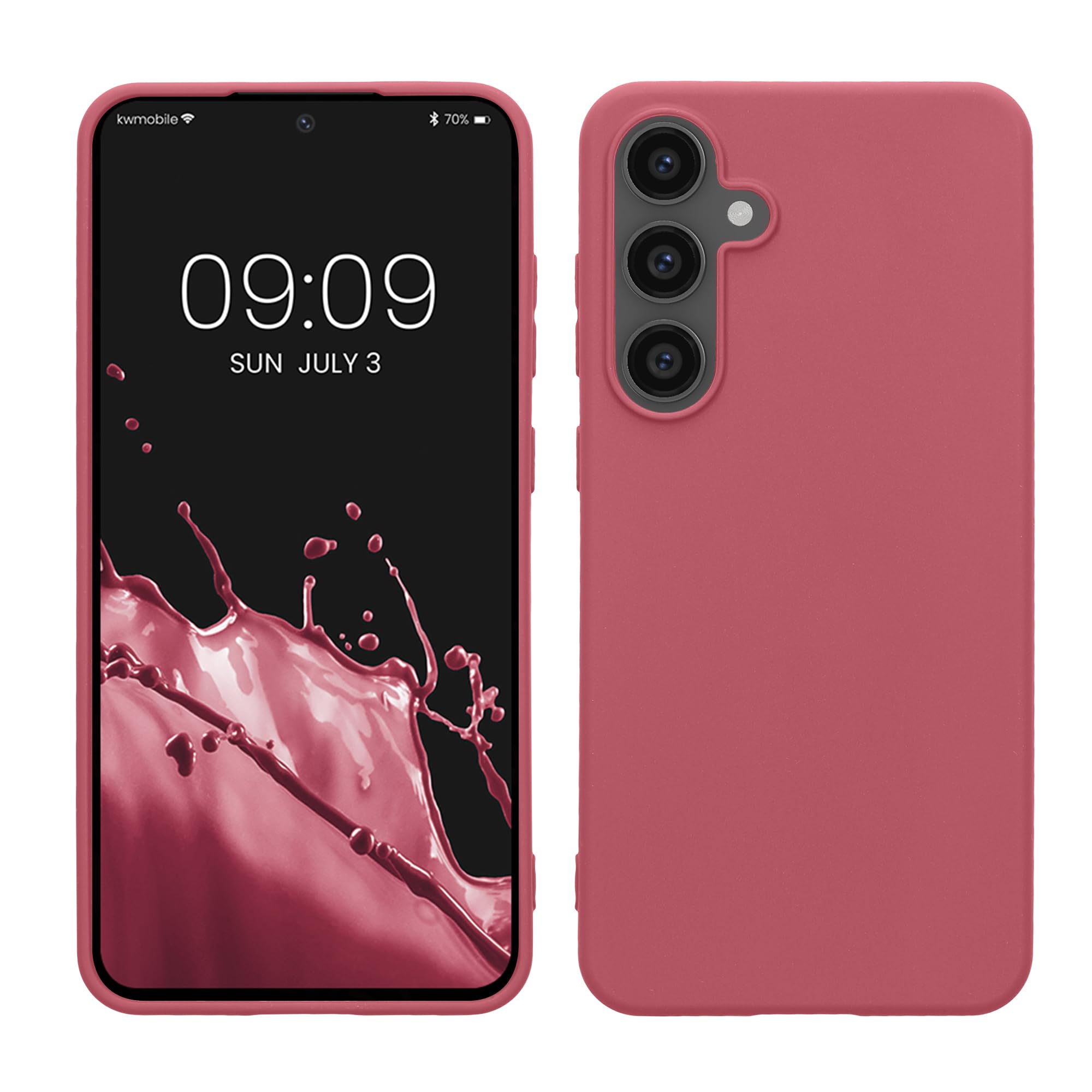kwmobile Case Compatible with Samsung Galaxy S24 FE Case - Soft Slim Protective TPU Silicone Cover - Dark Rose