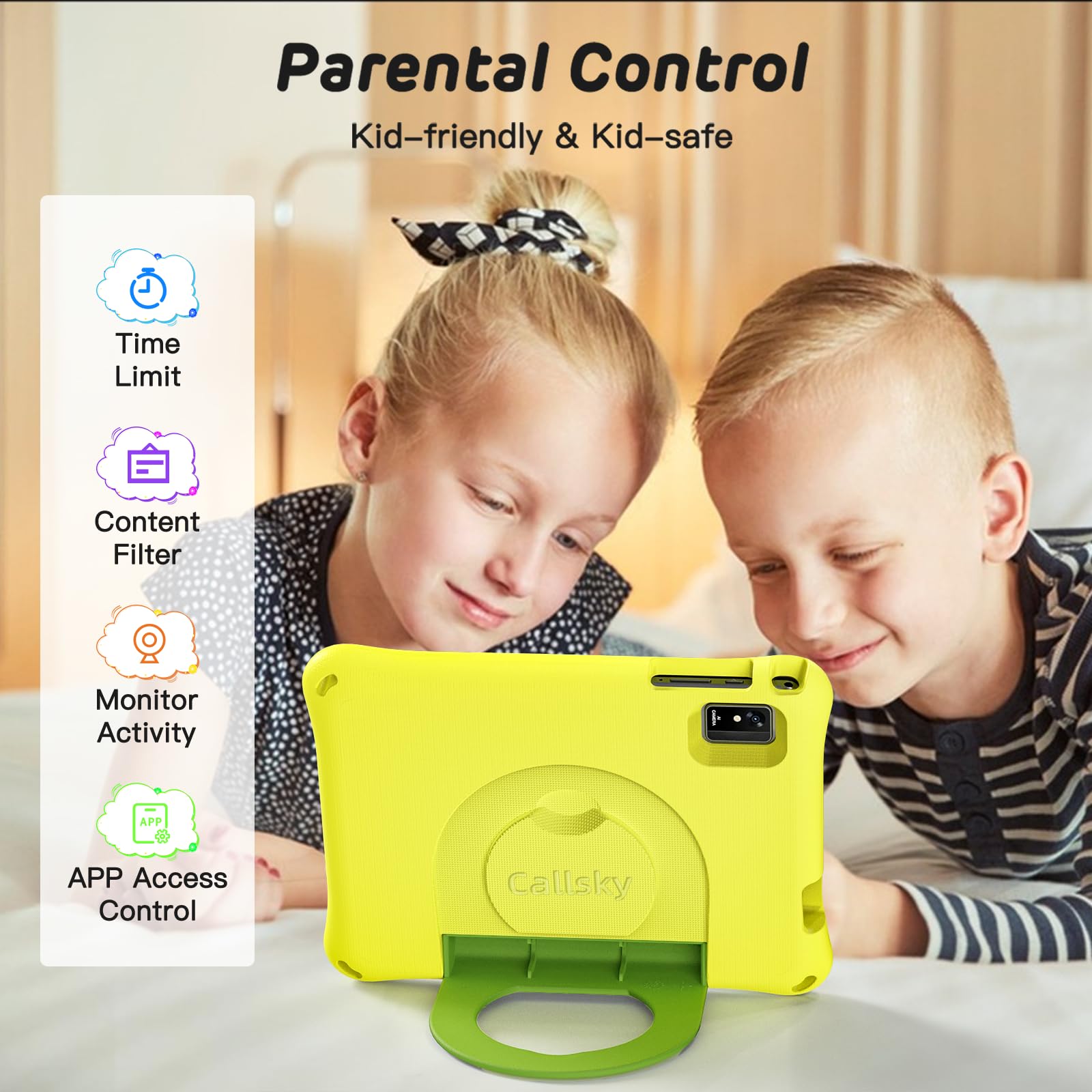 Callsky Note Android 14 Kids Tablet 8 Inch Tablet For Kids Octa Core 8Gb+64Gb Toddler Tablet With Eva Case Child Learning Tablet