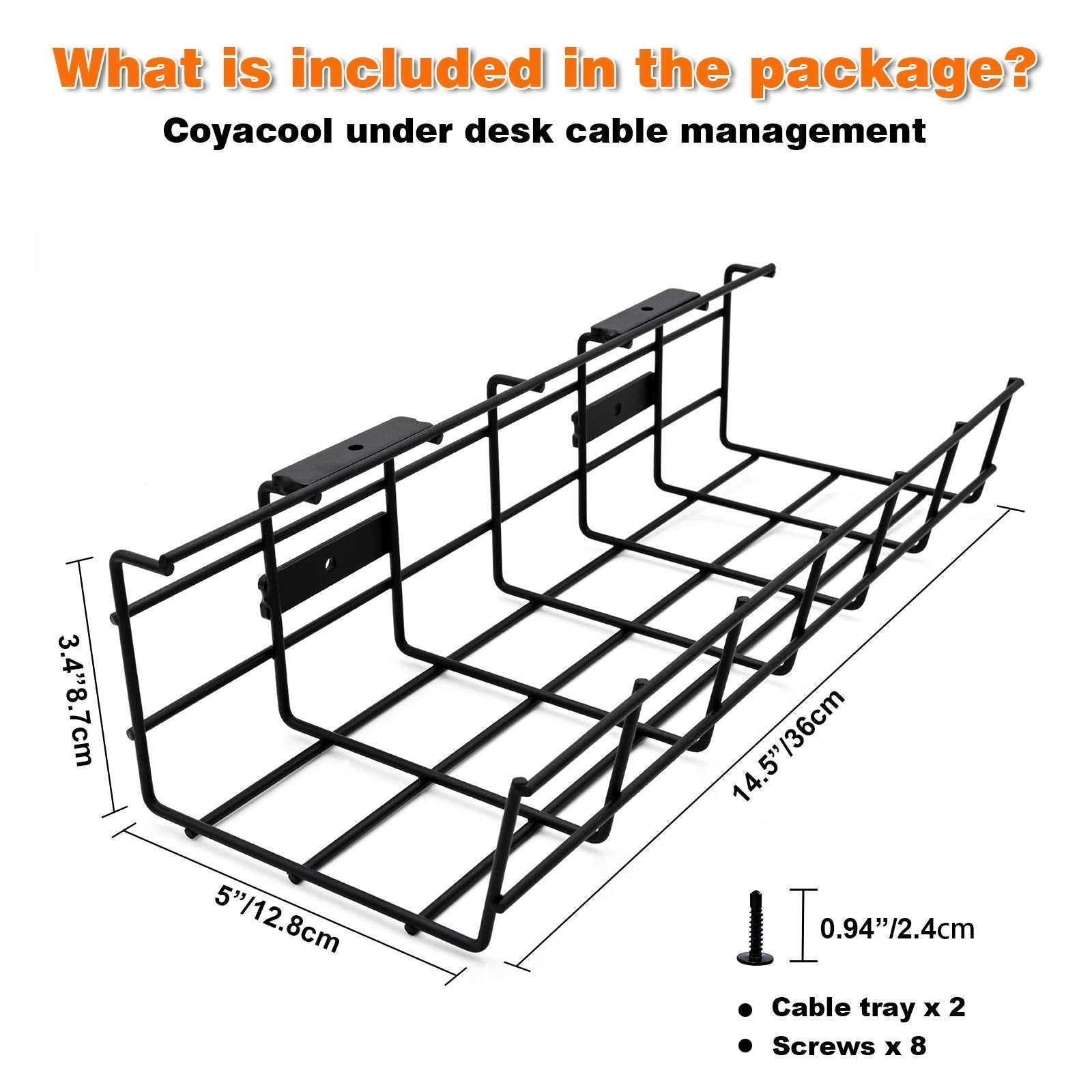 Coyacool Under Desk Cable Management  2 Pack Cord Organizer. Metal Wire Cable Management Tray For Office, Studio And Home. Super