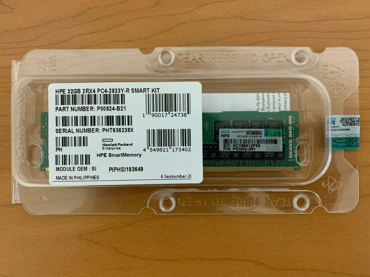 New Hpe P00924-B21 P03052-091 32Gb 2Rx4 Pc4-2933Y-R Memory Factory Sealed