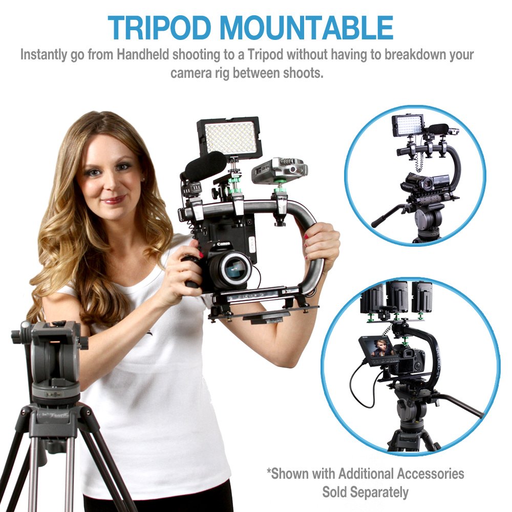 Cam Caddie Scorpion Ex Video Camera Stabilizing Handle Kit With Included Smartphone And Gopro Compatible Mounts - Professional B