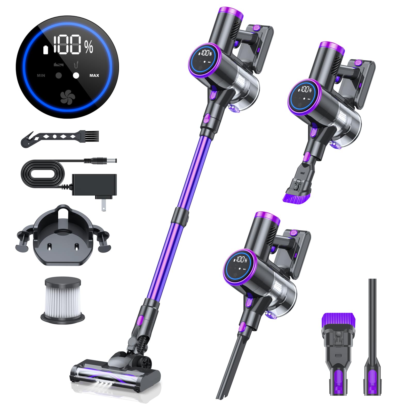 Cordless Vacuum Cleaner, 20Kpa Stick Vacuum With Led Display, 2 Modes 6 In 1 Lightweight Cordless Stick Vacuum Cleaner With 40Mi