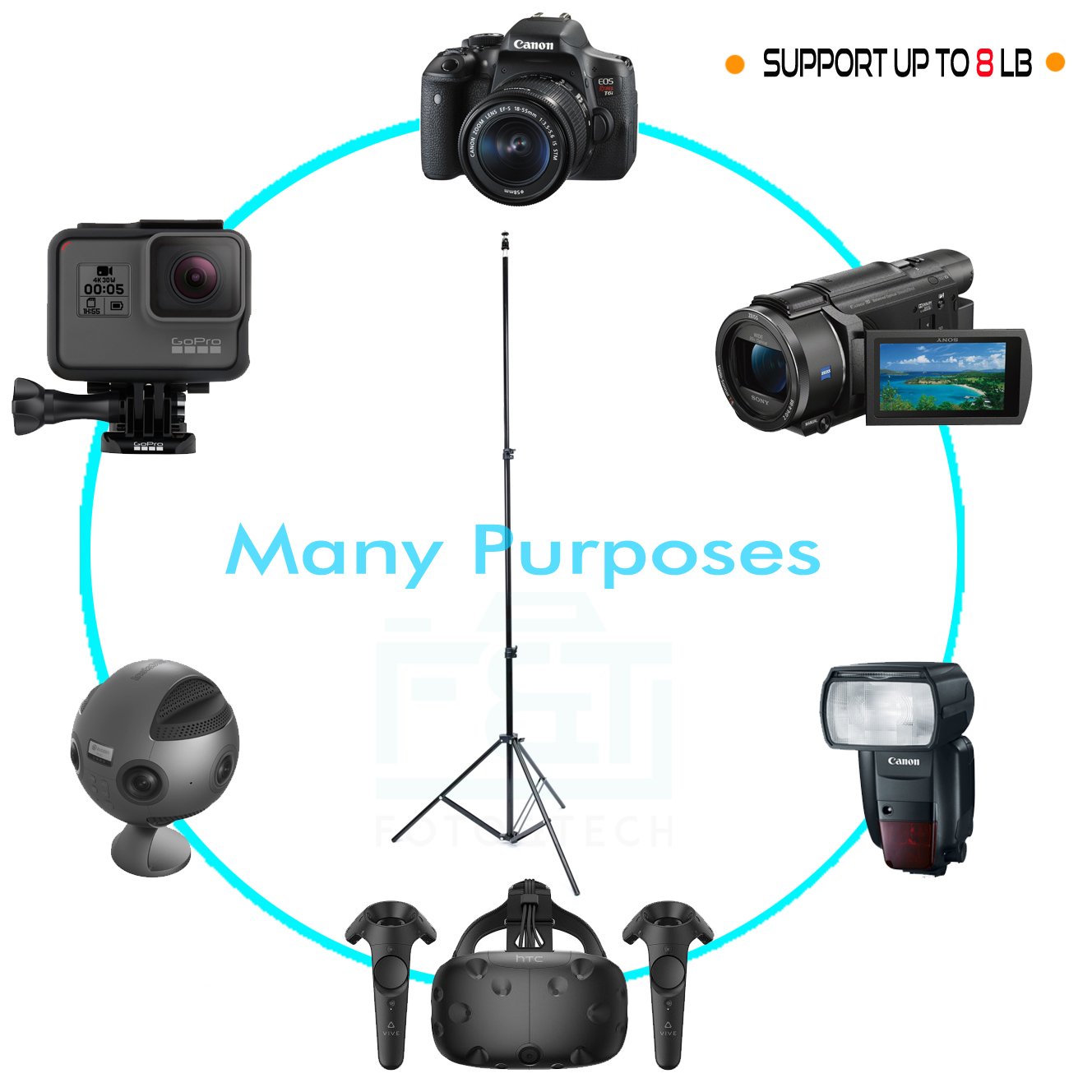 Foto&Tech 2 Pieces 75 Inch Metal Adjustable Vr Light Stand And 1/4 Inch Screw Mini Ball Head Hot Shoe Adapter, Compatible With H