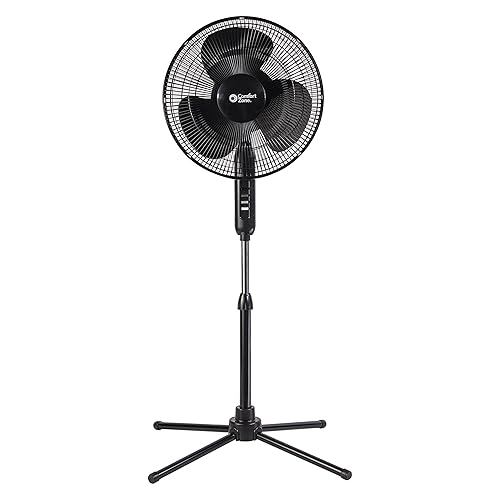 Comfort Zone Czst161Btebk 16       Oscillating Pedestal Fan, 3 Speed Options, 90 Degree Oscillating Head, Adjustable Height And
