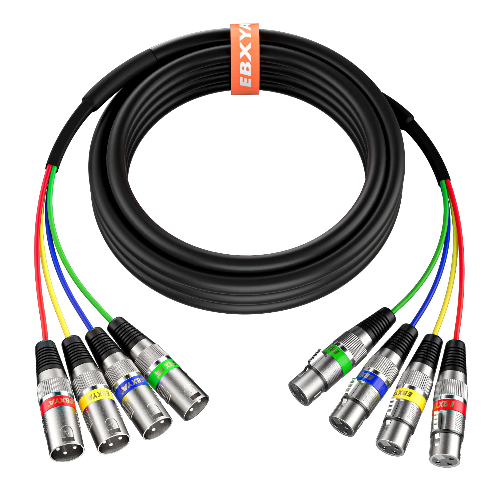 Ebxya 15Ft 4 Channel Xlr Snake 4 Colored   Premium Xlr Male To Xlr Female Snake Cable For Live, Recording, Studios