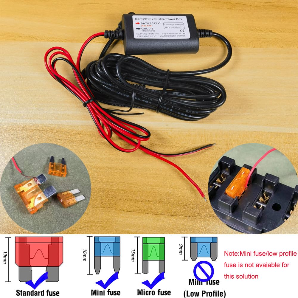 Gebildet Dash Cam Hardwire Kit, Mini Usb Port, Dc 12V   24V To 5V/2.5A Max Car Charger Cable Kit With Fuse, Low Voltage Protecti