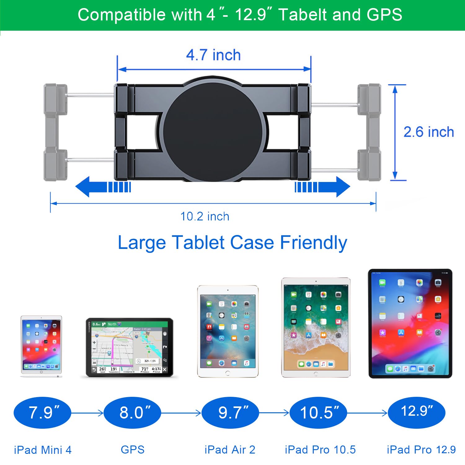 Aluminum Heavy Duty Drill Base Tablet Mount For Truck,Commercial Vehicles,Dashboard,Boat,Car And Wall,Tablet Holder For Truck Compatible With 4' 12.9' Ipad Pro/Mini/Galaxy Tab,Large Case Friendly