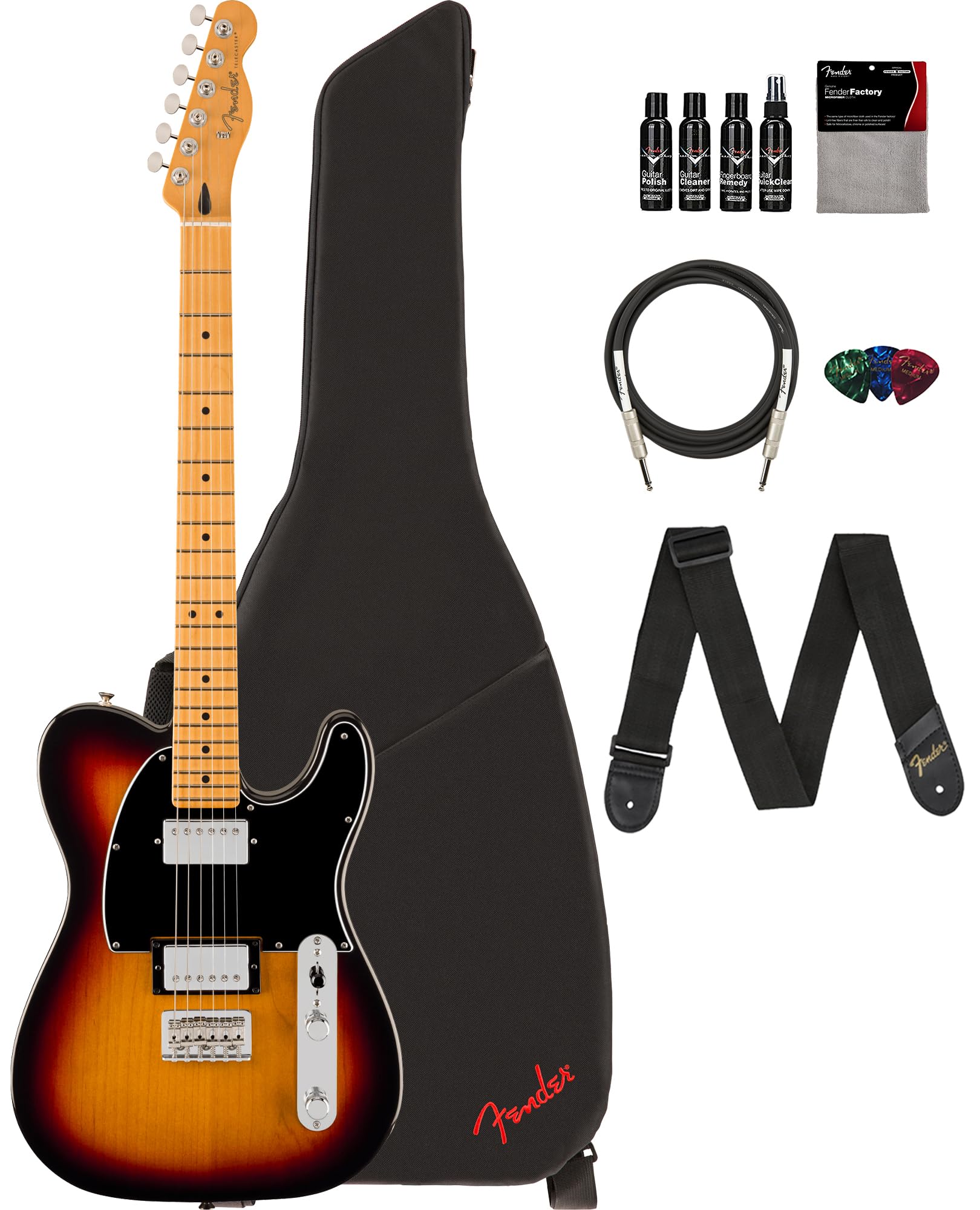 Fender Player II Telecaster HH - 3-Color Sunburst Bundle with Tweed Case, Strap, Strings, Picks, and Austin Bazaar Instructional
