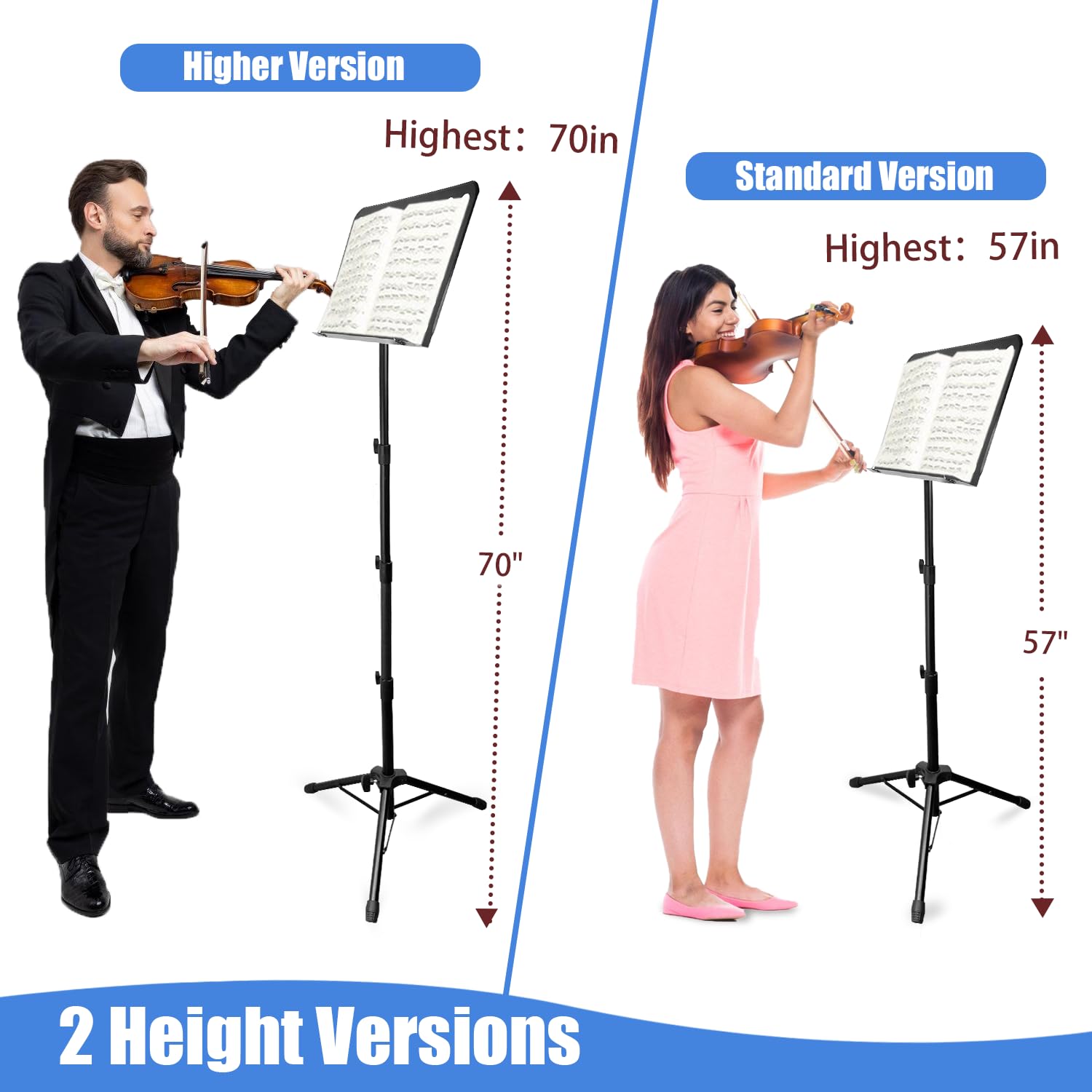 Tialero 70'' Sheet Music Stand With Light & Phone Holder, Portable Music Stand For Sheet Music High Stability, Height Adjustable