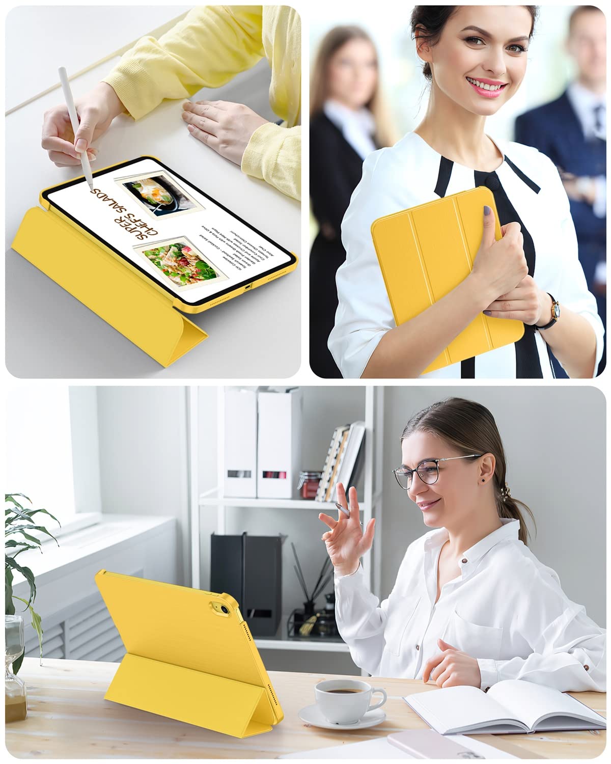 Soke Case For Ipad 11Th Generation (A16) 11 Inch 2025 & 10Th Gen 10.9 Inch 2022   [ Auto Wake/Sleep + Slim Trifold Stand], Protective Hard Pc Back Cover For Apple Ipad 11/10   Yellow