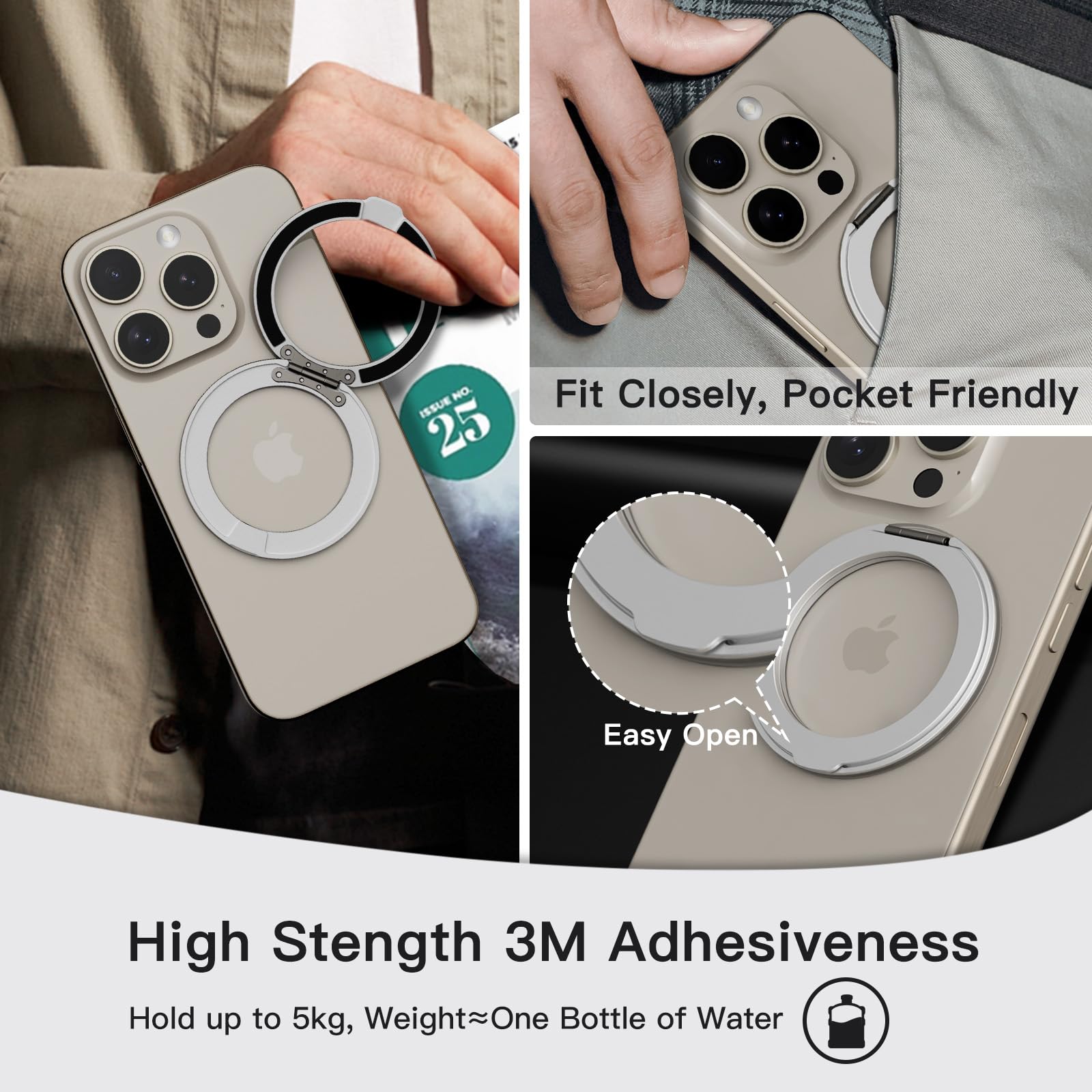 Coolqo Upgraded Magnetic Phone Ring Holder Stand, Super Magnet Cell Phone Grip Finger Kickstand Compatible With Magsafe Mag Safe