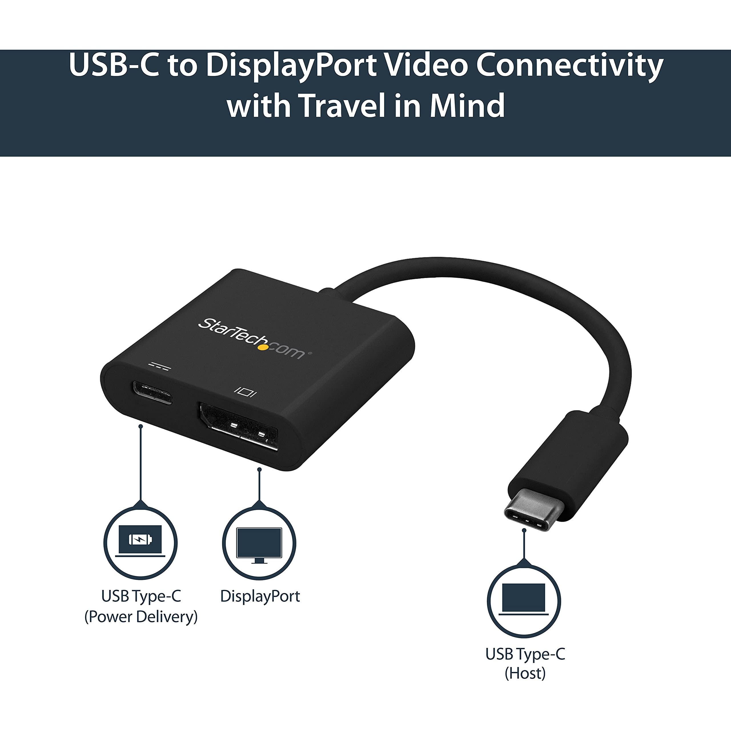 Startech.Com Usb C To Displayport Adapter With Power Delivery - 4K 60Hz Hbr2 - Usb Type-C To Dp 1.2 Monitor Video Converter W/ C