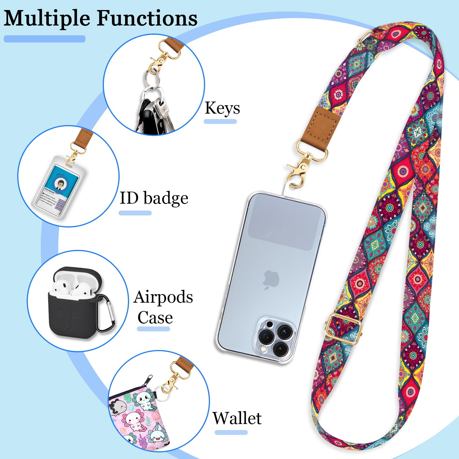 Yonlevres Phone Lanyard Crossbody Wrist Strap, Boho Bohemian Cell Phone Lanyards For Around The Neck Wristlet Adjustable Phone S