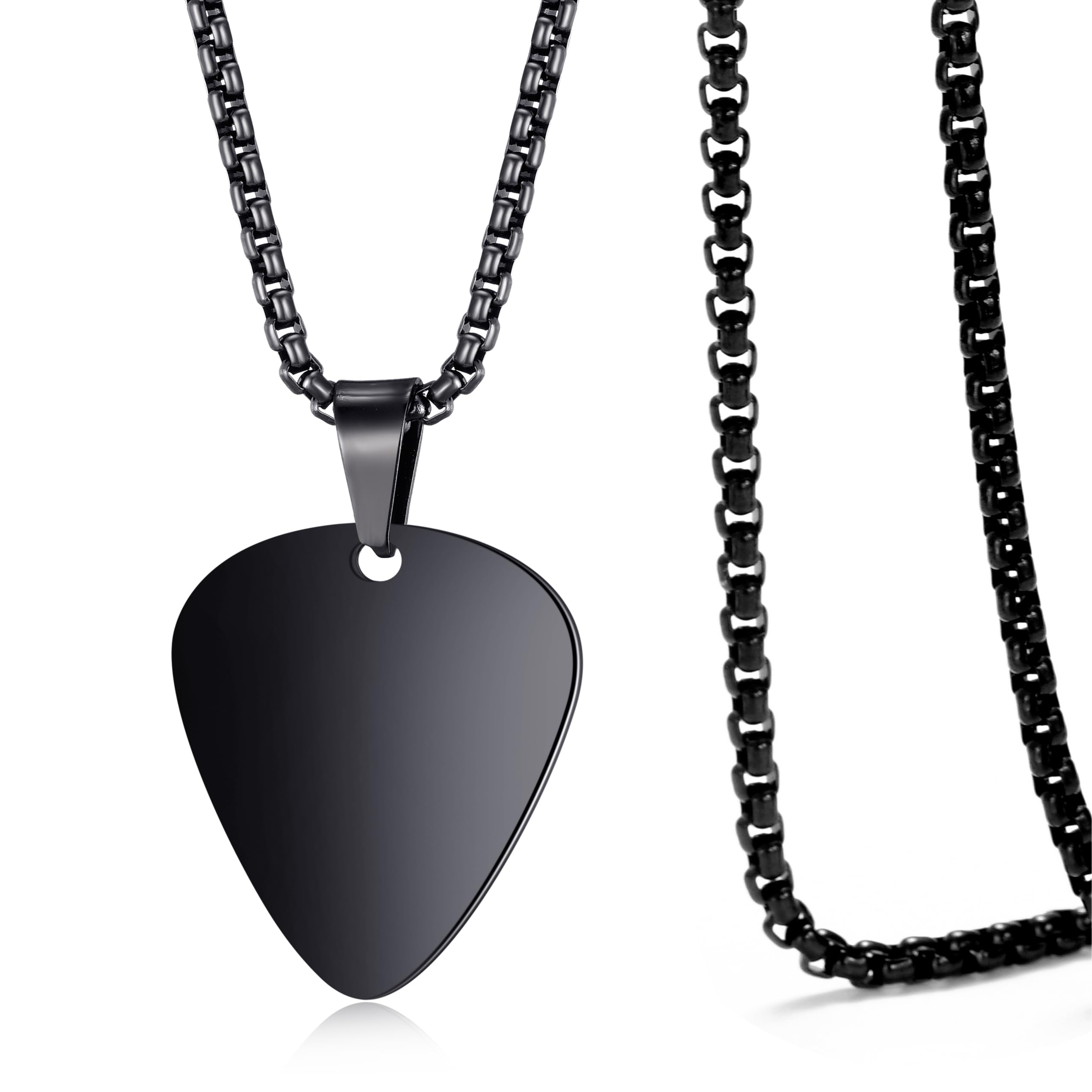 Vicima Guitar Pick Necklace For Men Women Guitar Pendant 24 Inches Stainless Steel Chain, Black
