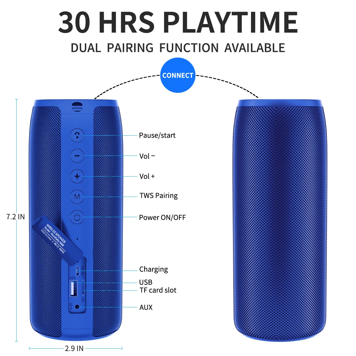 Bluetooth Speaker,Musibaby M88 Speaker,Speakers Bluetooth Wireless,Dual Pairing, Bluetooth 5.0,Loud Stereo Sound,Booming Bass,30H Playtime For Home& Outdoor Party,Beach,Portable Speaker,Gifts(Blue)