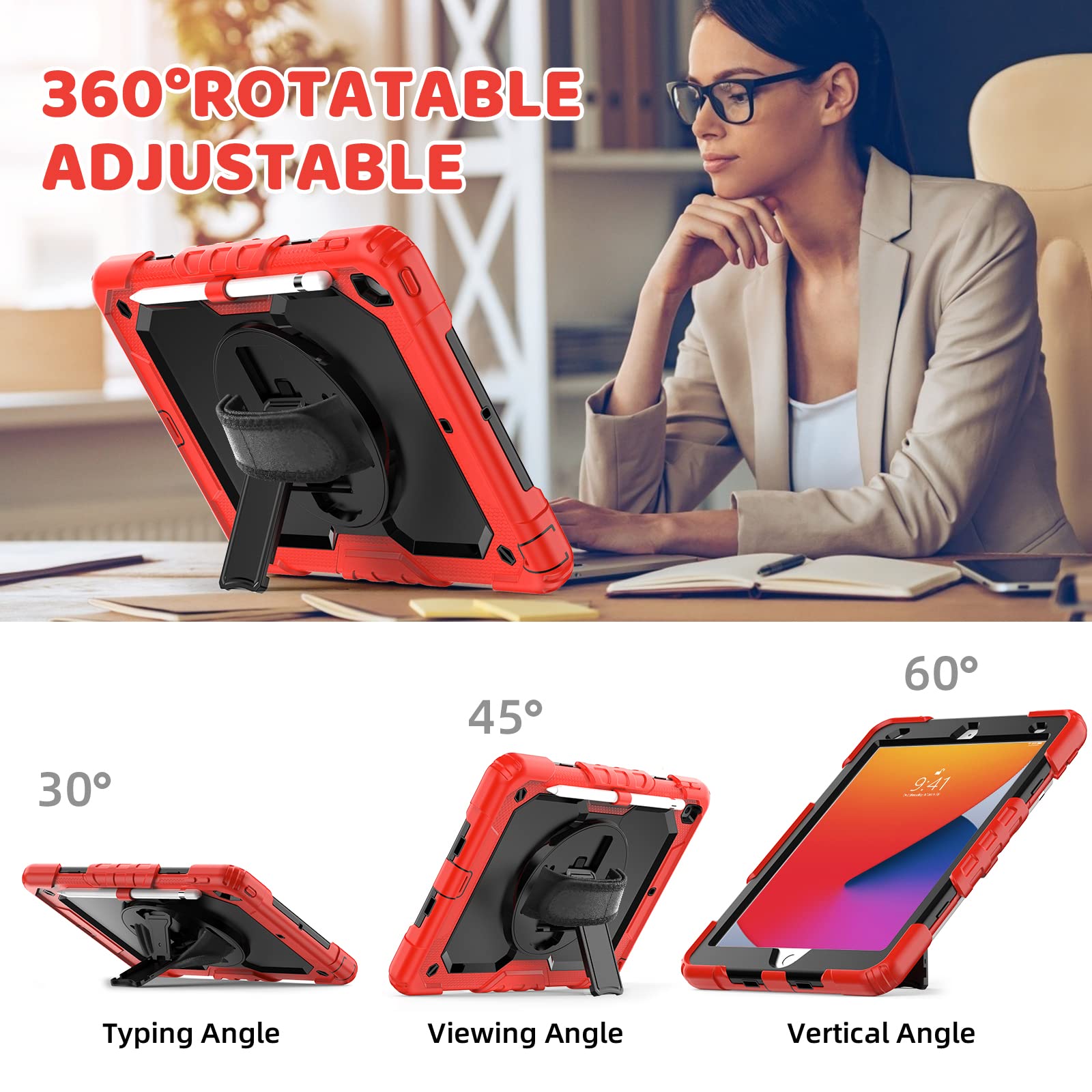 Blosomeet Case For Ipad 9Th Generation 8Th Generation 2021 2020 10.2 Inch With Tempered Glass Screen Protector & Pencil Holder,