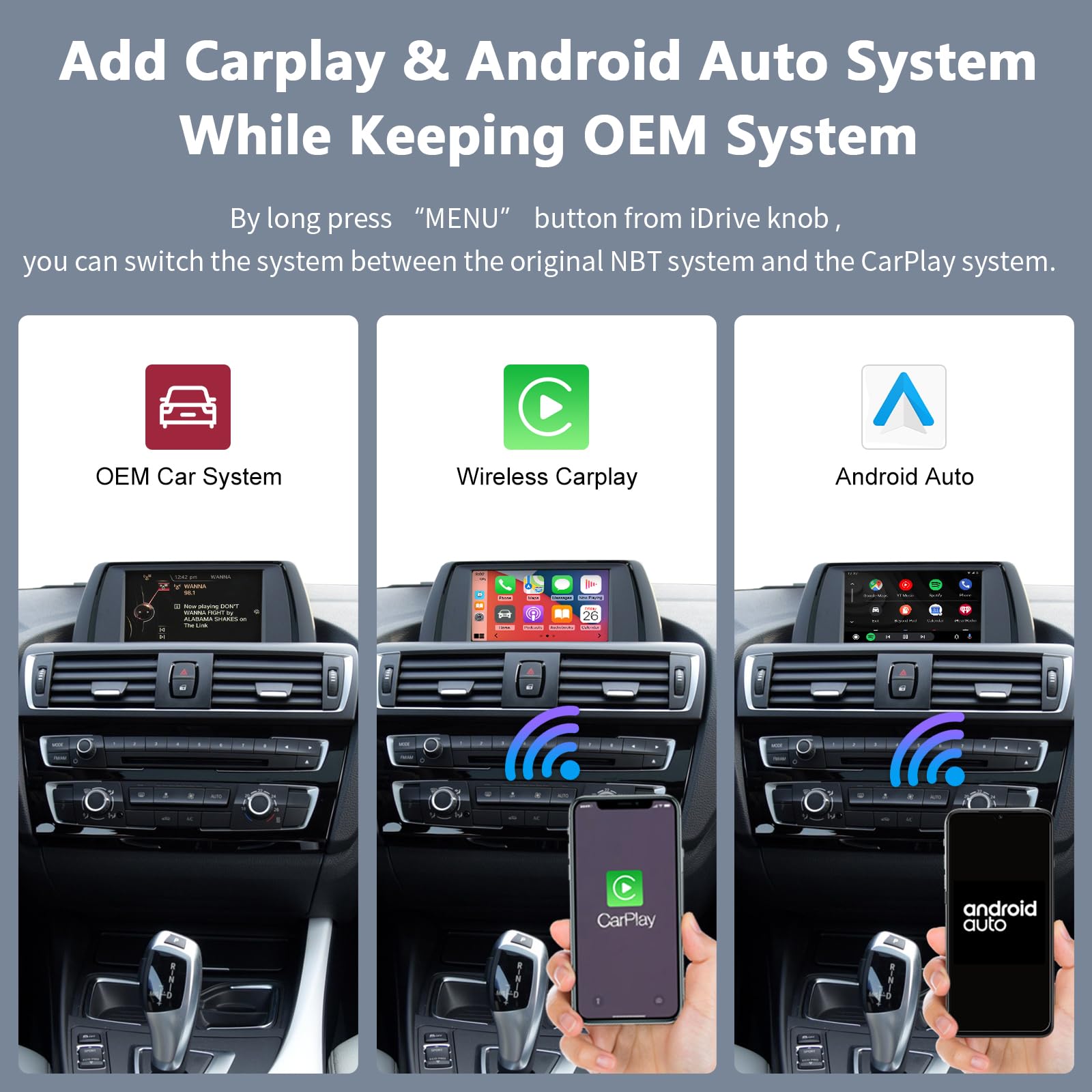 Road Top Wireless Carplay Android Auto For Bmw Nbt System 3 4 5 6 7 Series X1 X3 X4 X5 X6 2012 2016, Support Mirrorlink, Gps/Nav