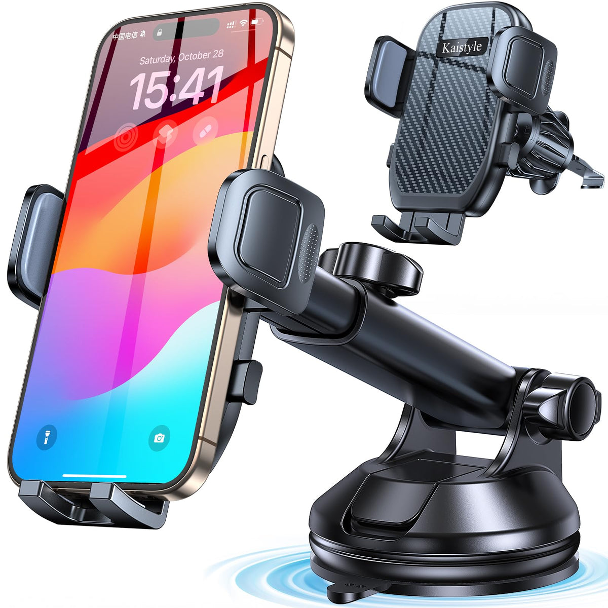 Kaistyle Best Car Phone Holder Mount?Military-Grade Suction? Cell Phone Holders For Your Car Dash Mounted Holders?Stable Clamp A