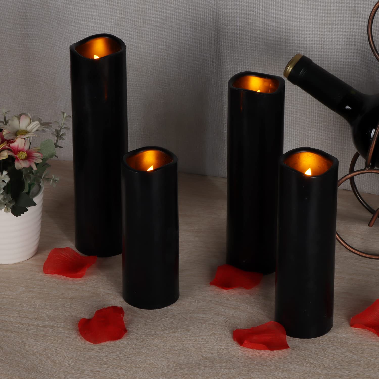 Antizer Flameless Candles Led Candles Pack Of 9 (H 4'' 5'' 6'' 7'' 8'' 9'' X D 2.2'') Black Real Wax Battery Candles With Remote