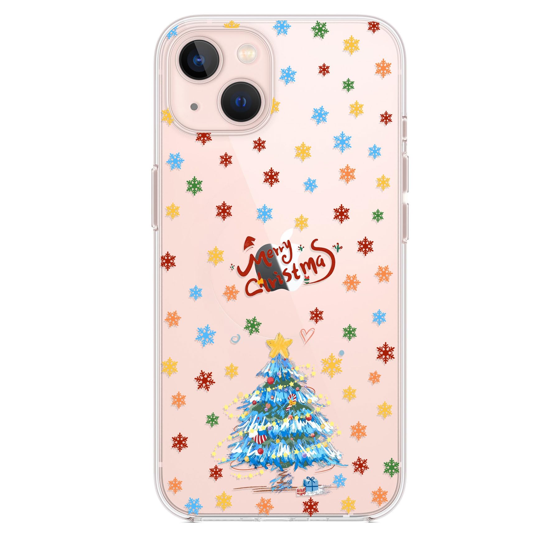 Yetagso Christmas Phone Case for iPhone 14/13,Clear TPU Bumper Hard PC Back Merry Christmas Pattern Phone Cover,Blue Xmas Tree