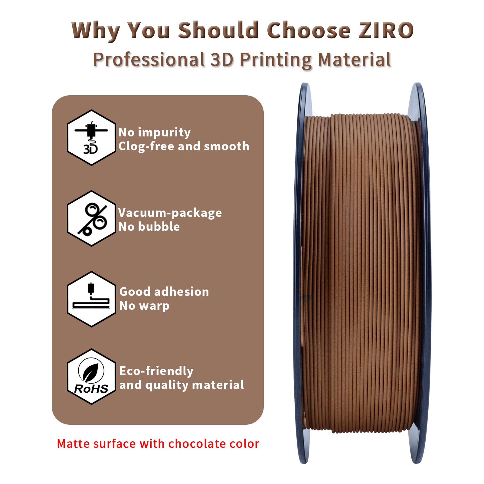 Ziro Matte Pla Filament 1.75Mm, Pure Color No-Shine 3D Printer Filament, High Toughness 3D Printing Material, Dimensional Accura