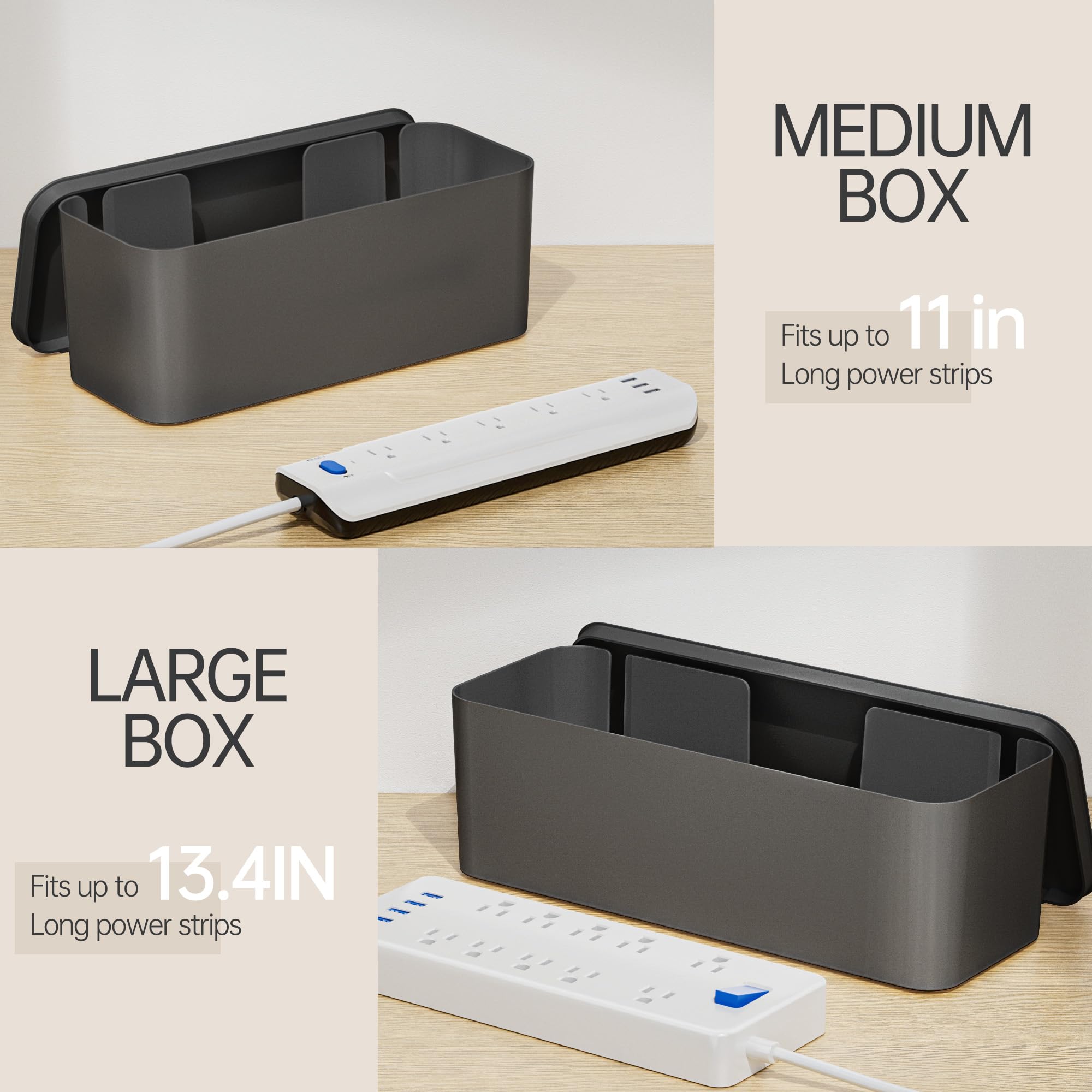 Yecaye 2 Pack Cable Management Box,Large & Medium Cable Organizer Box For Safe Home & Office Space, Child & Pet Proof Cord Organ