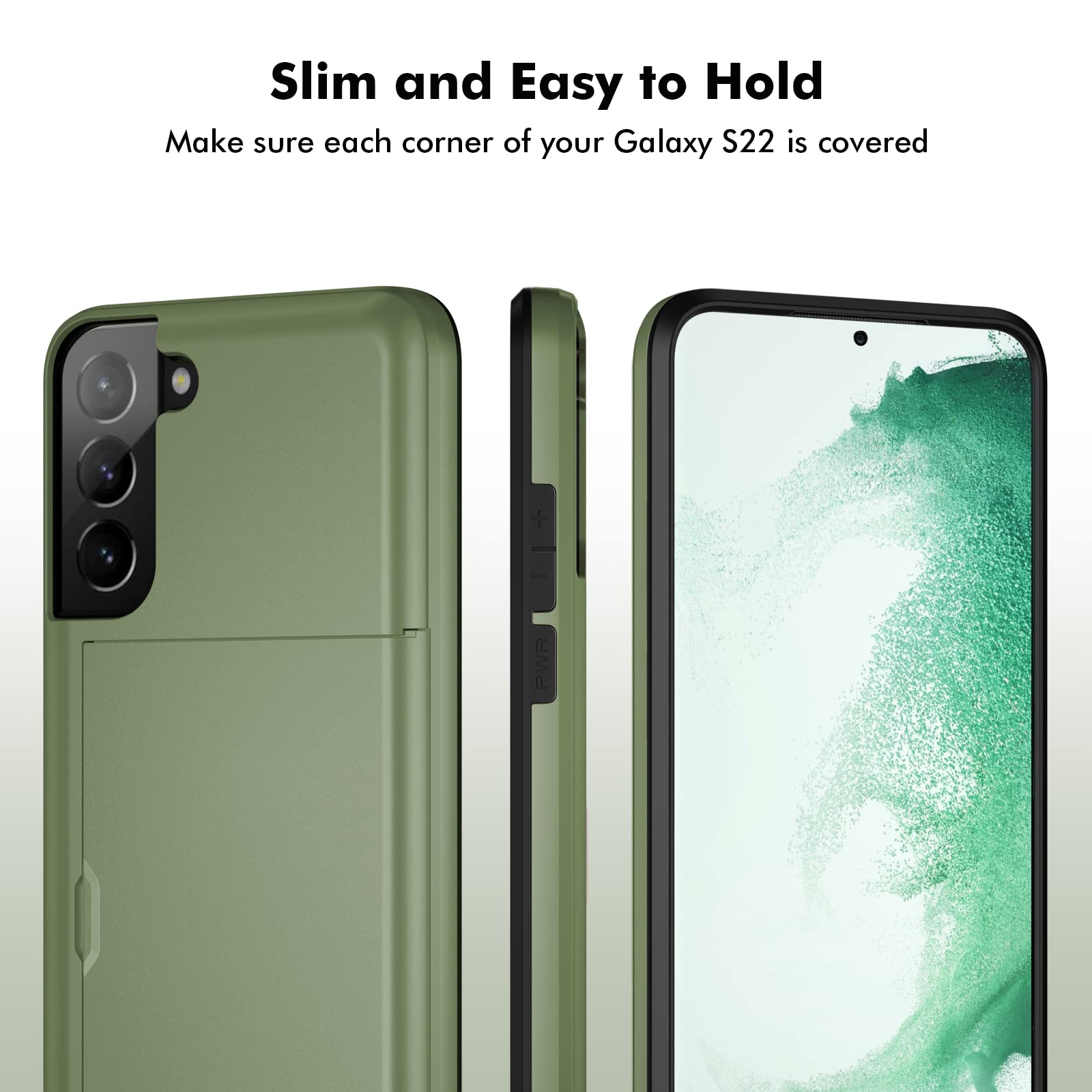 Jiunai For Samsung S22 Case, Galaxy S22 Case Credit Card Ids Cash Holder Shell Wallet Case Slide Cover Dual Layer Hard Pc Rubber