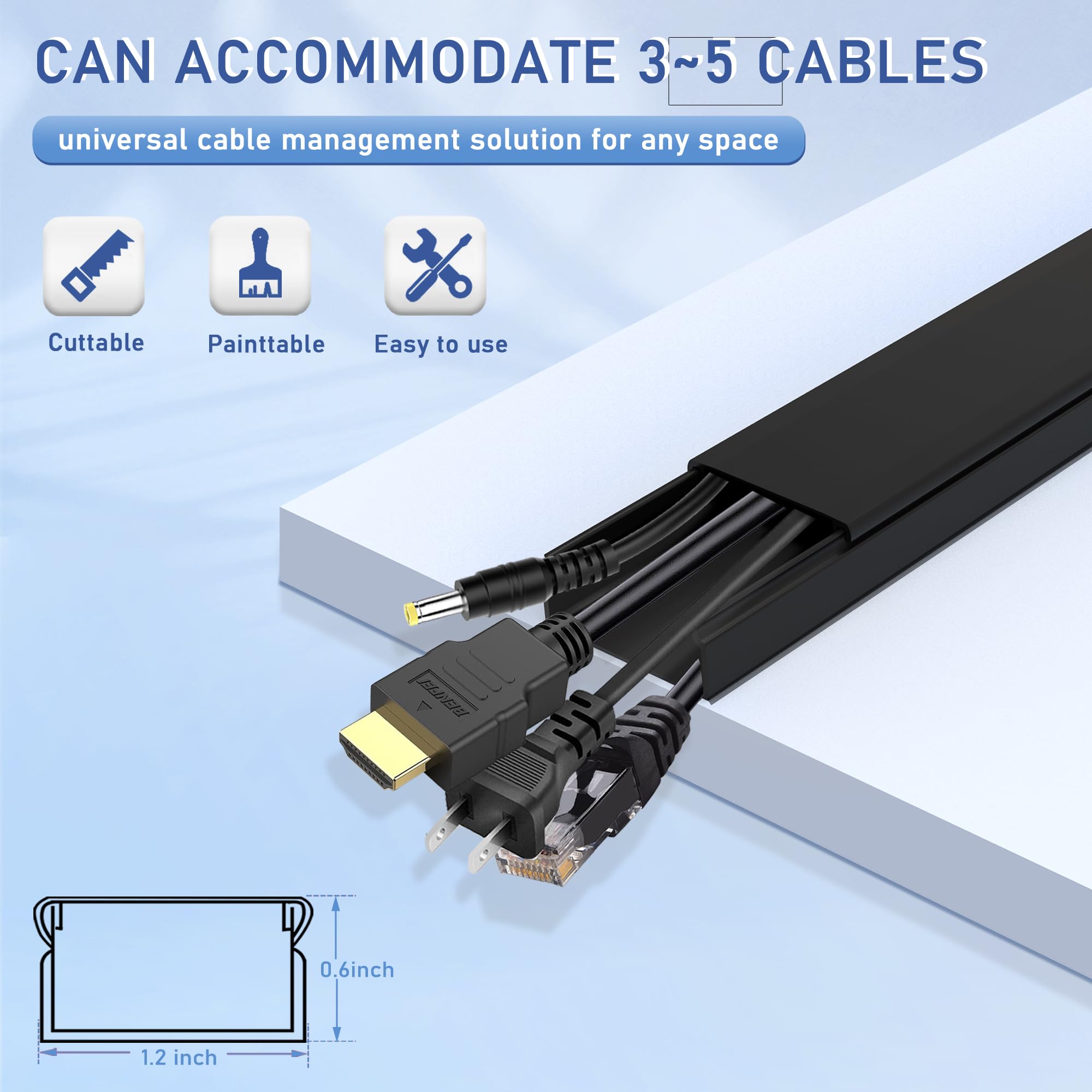 Cable Cover Wall   Large Cord Covers For Wires On Wall, 157 Inches Tv Cable Hider Wall Kit, Black