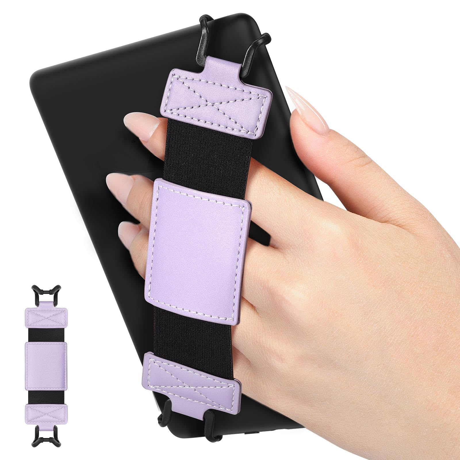 MoKo Soft Hand Strap for 6 8' Kindle eReaders Fire Tablet Kindle/Kobo/Voyaga/Sony Kindle E Book Tablet, Black High Elasticity Versatile Hand Strap Lightweight Finger Grip Holder, Taro Purple