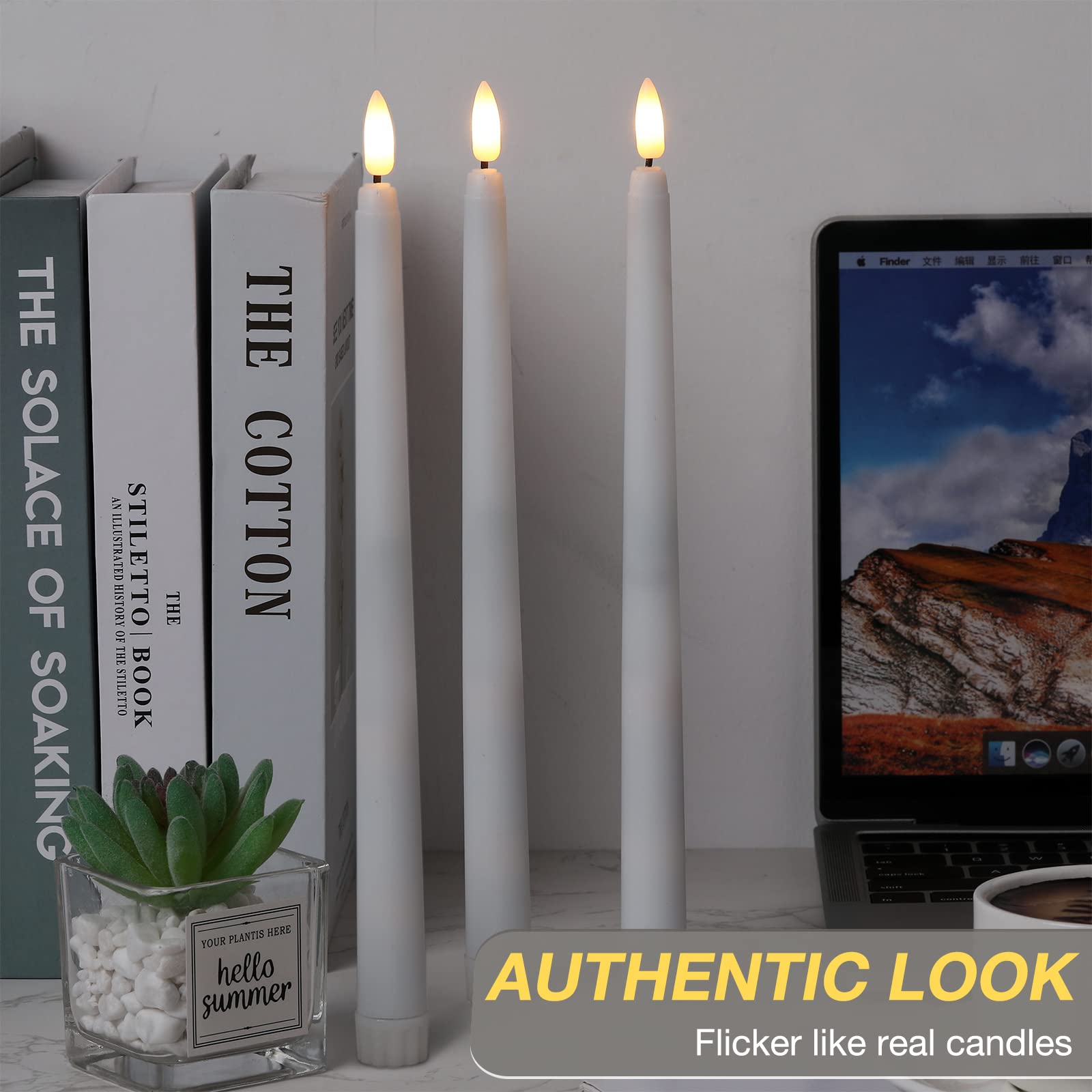 Tuanse 20 Pack White Flameless Taper Candles Bulk Battery Operated Advent Candlesticks With Remote And Timer Long Led Flickering