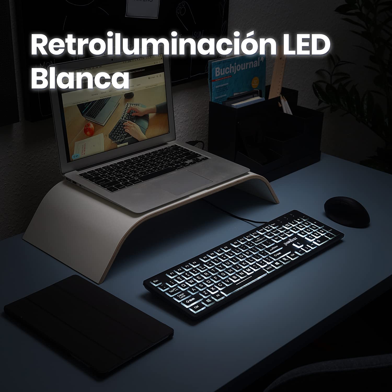 Perixx Periboard 317Es Es Un Teclado Con Cable Y Retroiluminado Led, Letras Impresas En Grande Con Iluminaci  N Blanca, Teclado