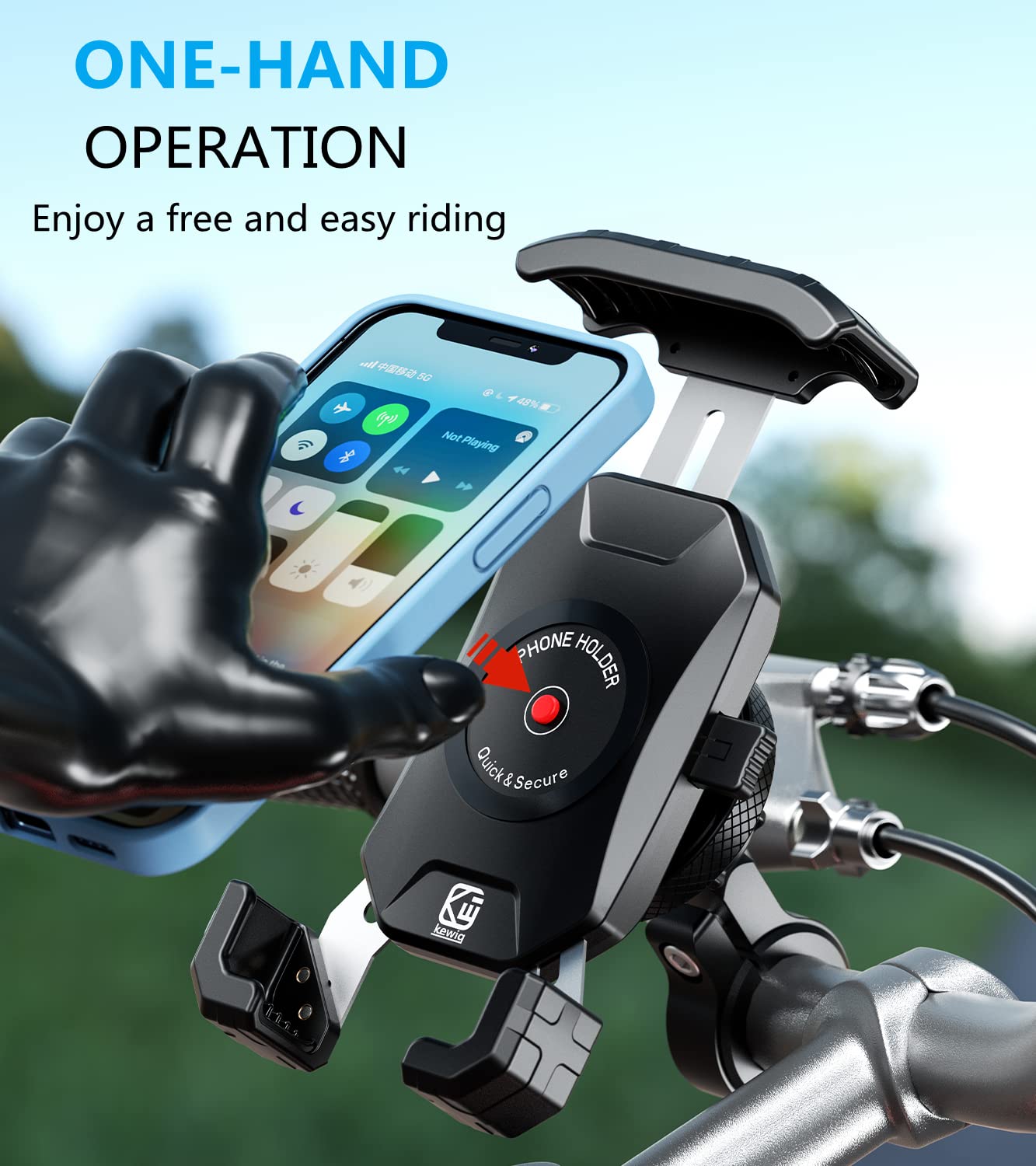 Kewig Motorcycle Phone Mount With Vibration Dampener, Antishake Bike Phone Mount, One Push Automatically Lock & Quick Release Mo