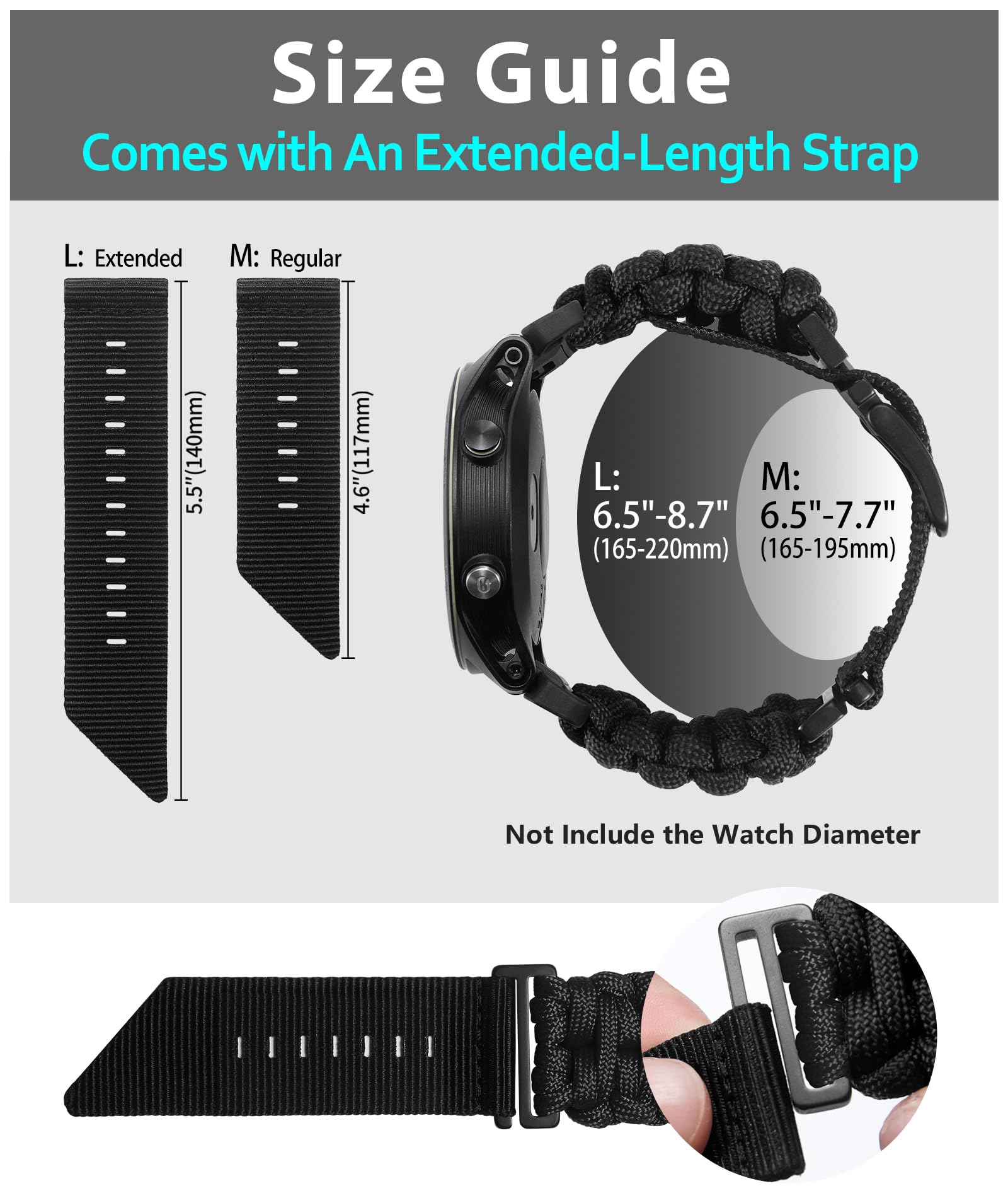 Binlun Compatible With Garmin Watch Band 26Mm 550 Paracord Rugged Military Braided Nylon Watch Strap Design For Garmin Fenixfit