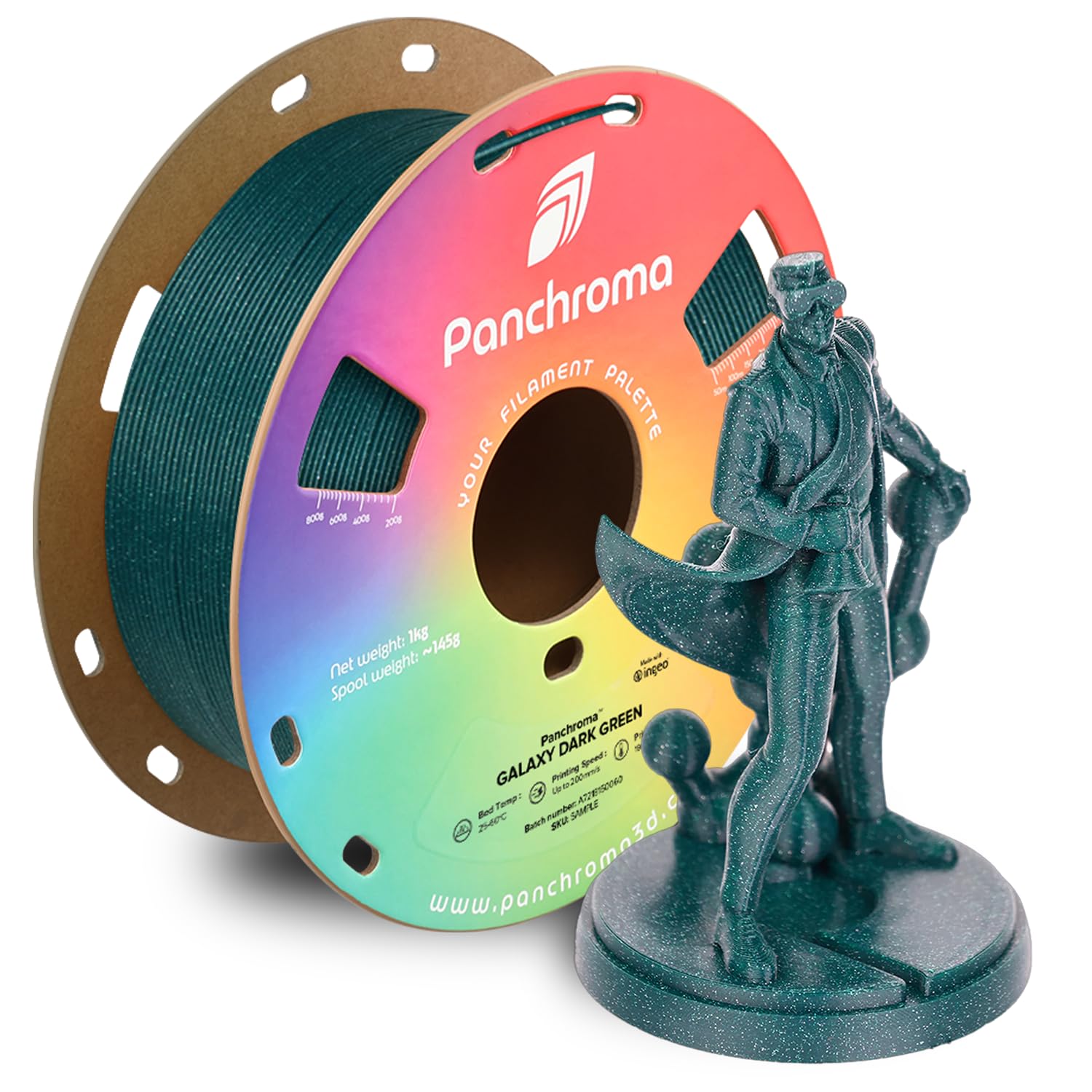 Polymaker Panchroma Galaxy PLA Filament 1.75mm, Galaxy Dark Green 3D Printer PLA Filament 1kg - Twinkling 3D Printing Filament, 