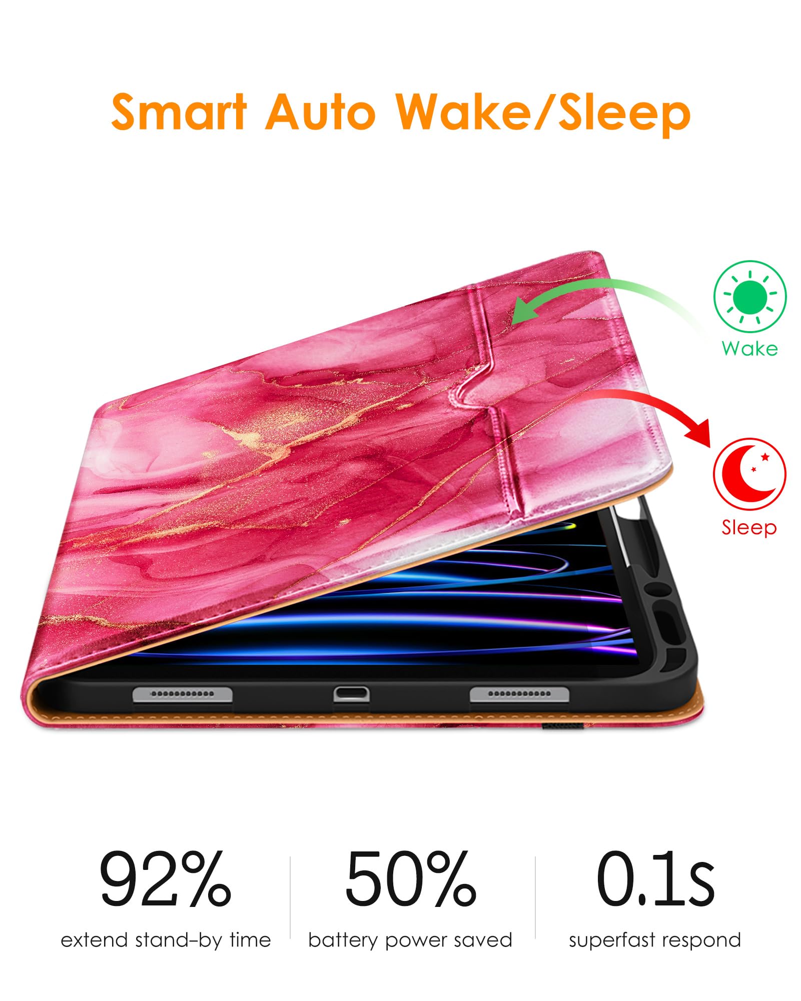 Dtto Ipad Pro 12.9 6Th / 5Th / 4Th / 3Rd Generation Case 2022/2021/2020/2018, Premium Leather Folio Stand Cover With Built In Ap