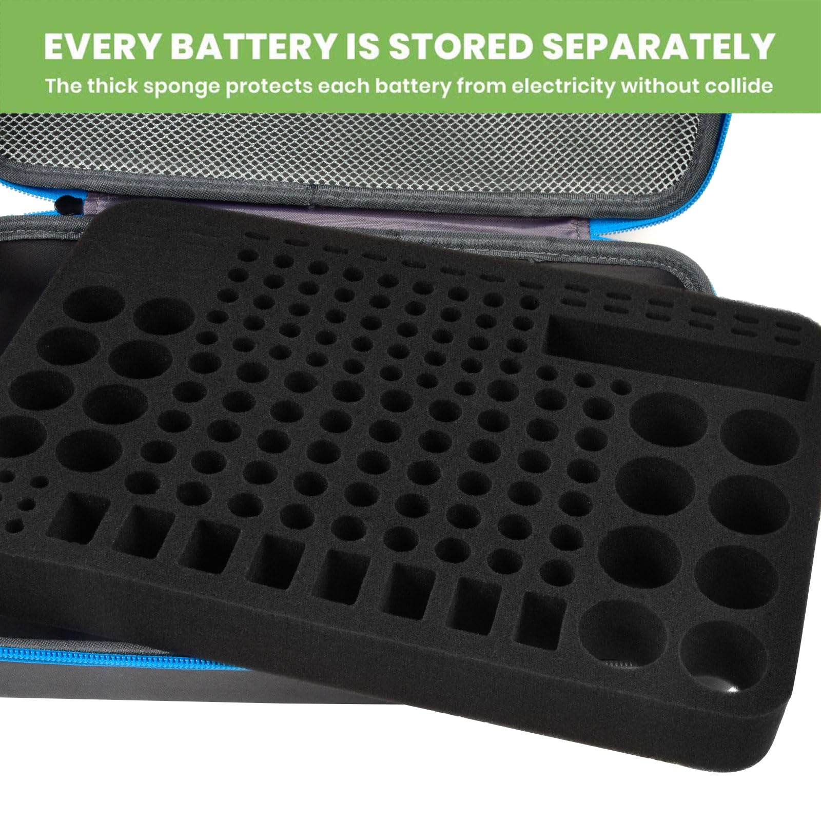 Battery Organizer Storage Holder Case Box With Tester Checker Bt 168. Holds 225 Batteries Aa Aaa C D Cell 9V 3V Lithium (Blue)