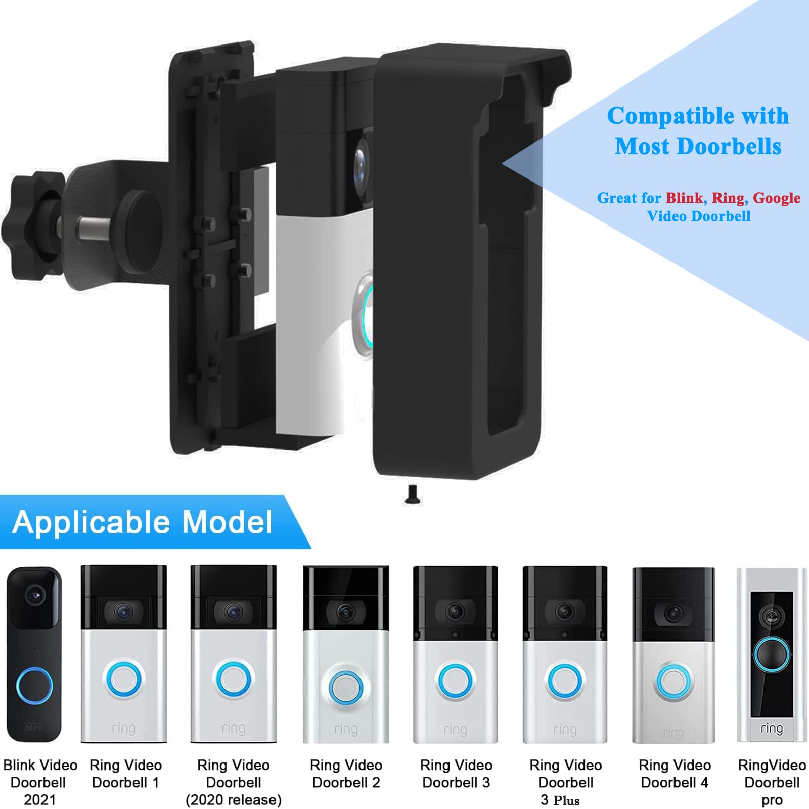 Anti Theft Blink Doorbell Mount, Adjustable Angle Mount Kit (Up To 110 Degrees Tilt) For Blink Video Doorbell, No Drill Mounting