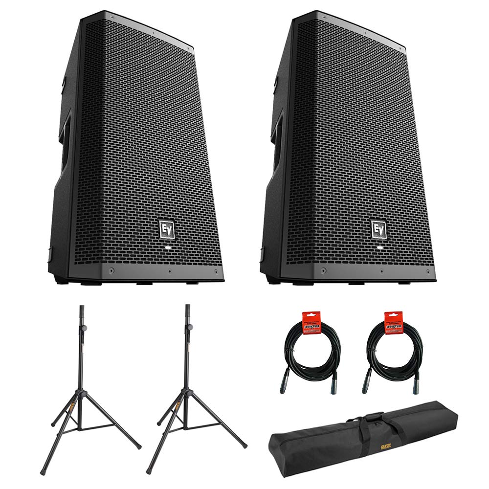 Electro Voice Zlx 12Bt 12' 2 Way 1000W Bluetooth Powered Loudspeaker (Pair) With 2X Steel Speaker Stand, Stand Bag 51'& 2X Xlr Cable Bundle