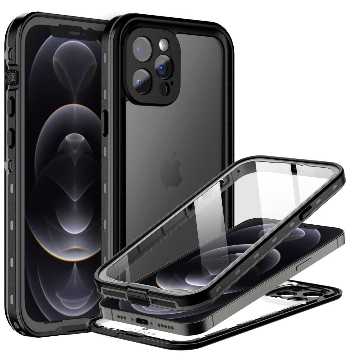 Beastek Waterproof Iphone 12 Pro Max Case,Tre Series Shockproof Dustproof Underwater Ip68 Case With Built In Screen Protector Fu